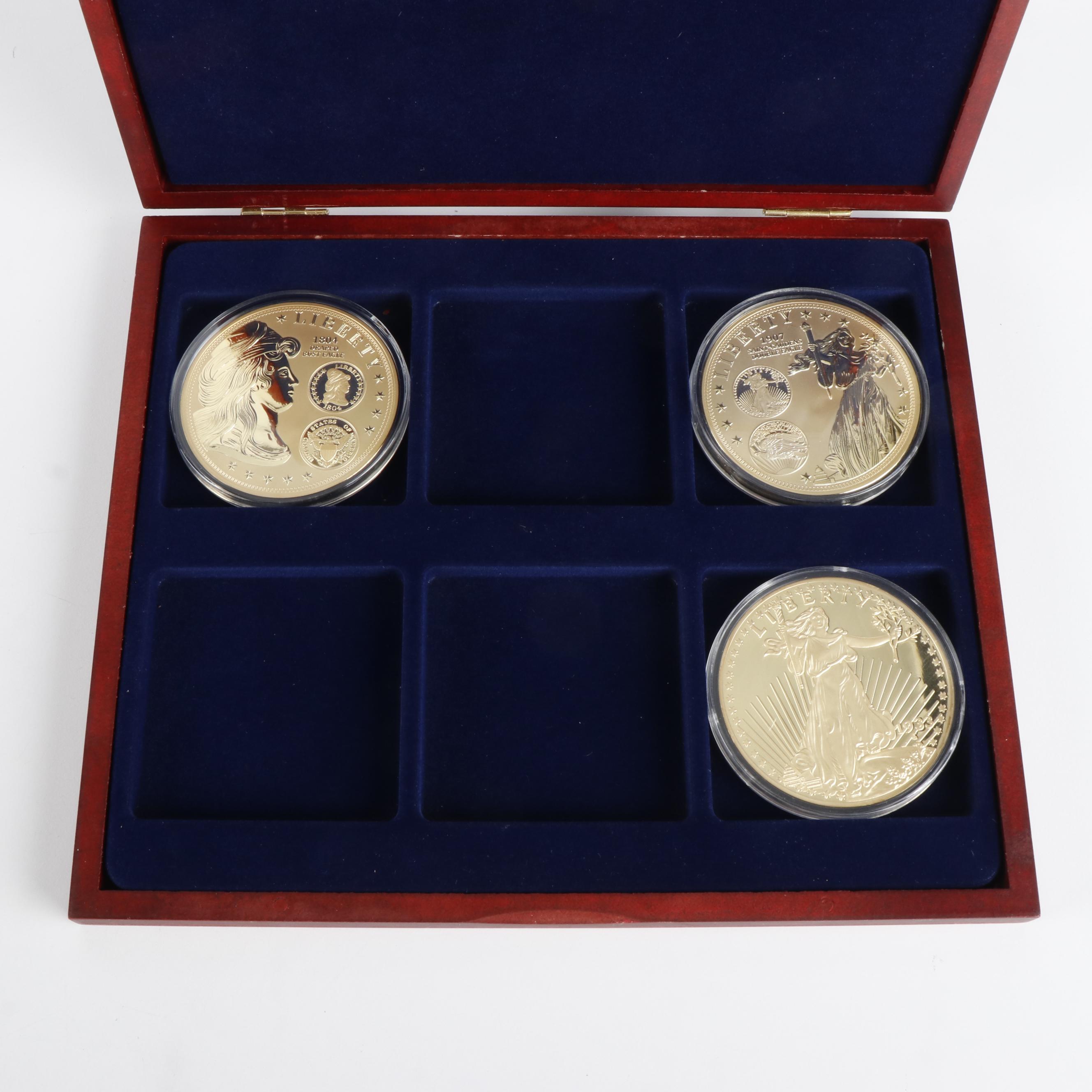 Two Sets of Gold and Silver-Plated Commemorative Coins and Ingots