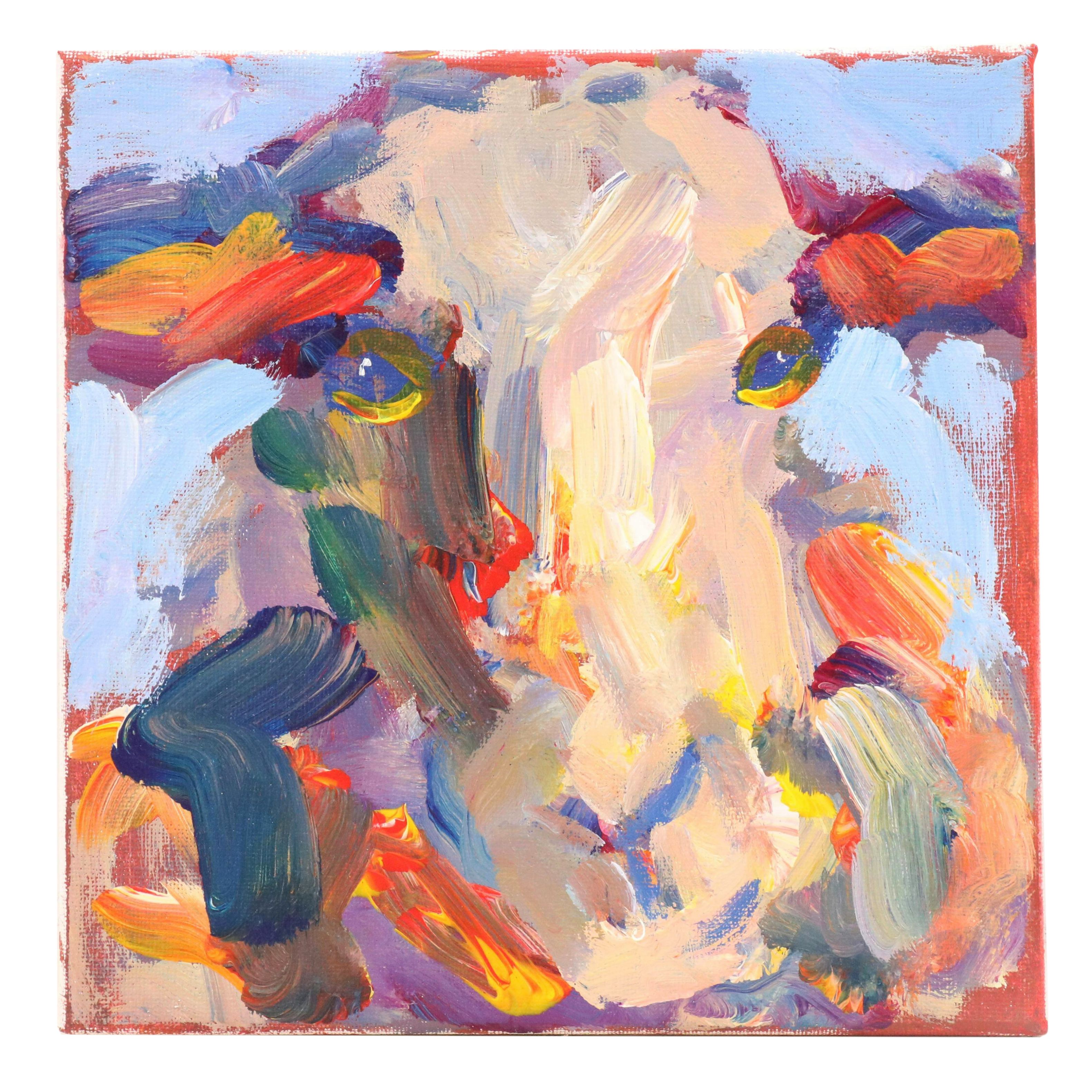 Elle Raines Stylized Acrylic Painting "Sheep," 21st Century