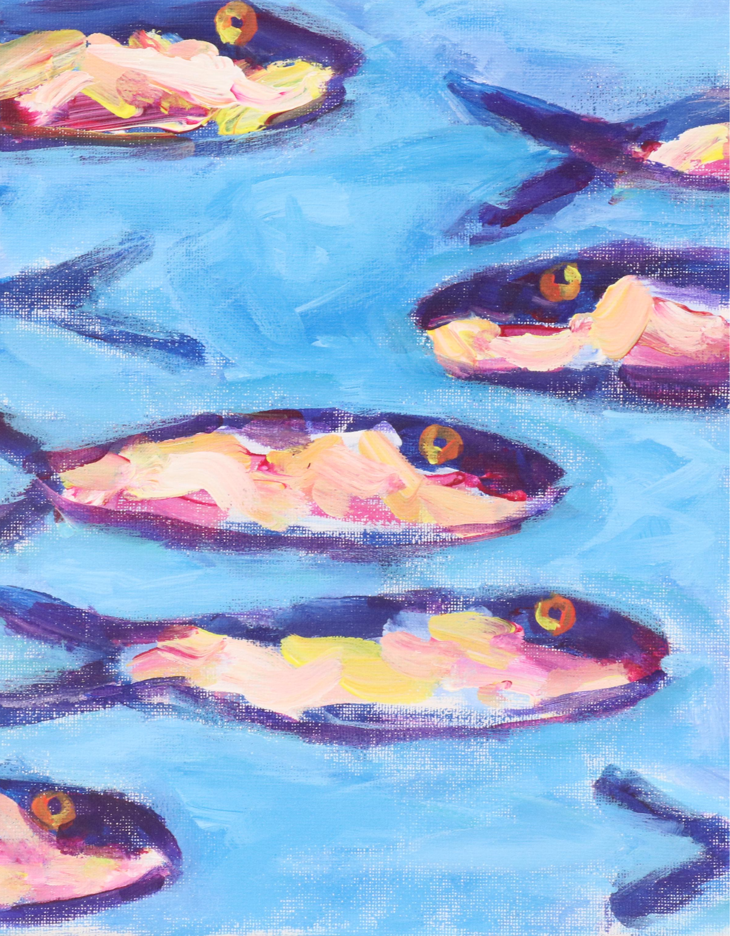 Elle Raines Stylized Acrylic Painting "Sardines," 21st Century