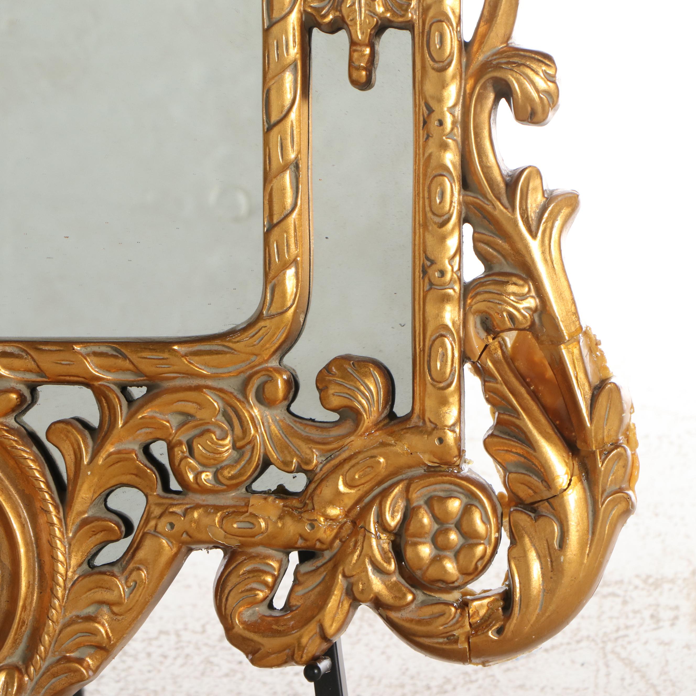 Baroque Style Gilt Full-Length Wall Mirror with Metal Easel