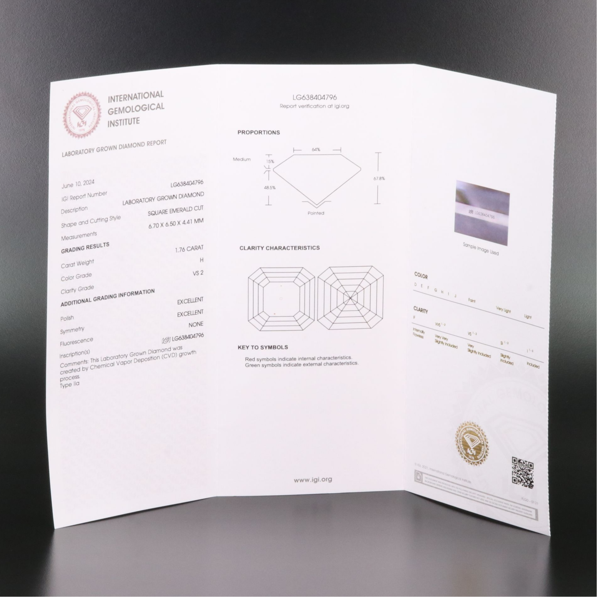 Loose 1.76 CT Lab Grown Diamond with IGI Report
