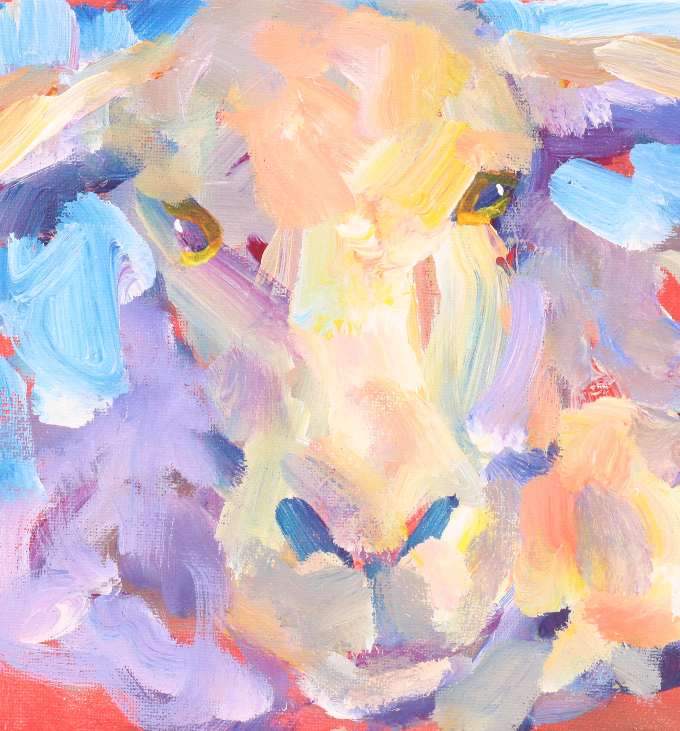 Elle Raines Stylized Acrylic Painting "Sheep," 21st Century
