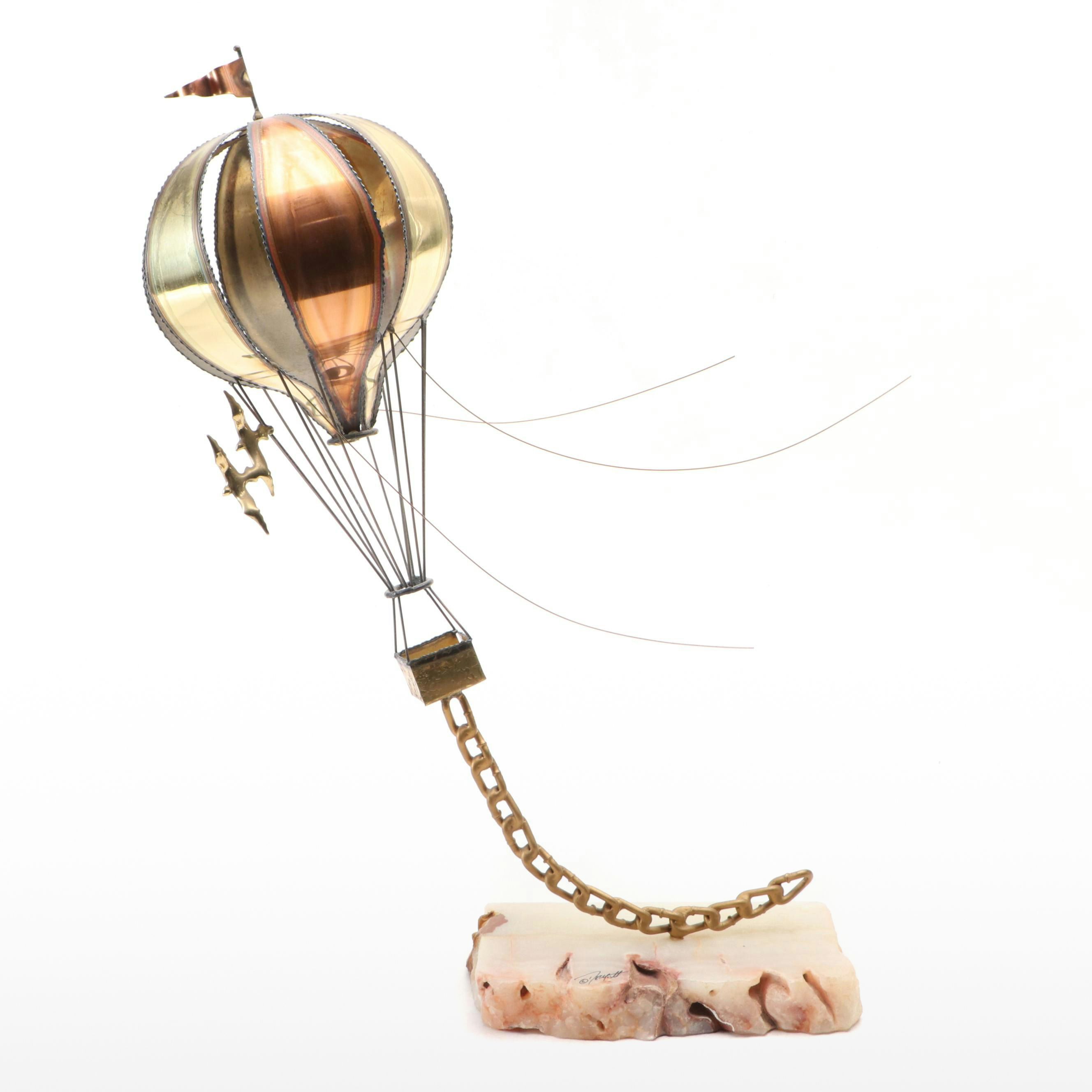 John DeMott Brass and Copper Hot Air Balloon Sculpture