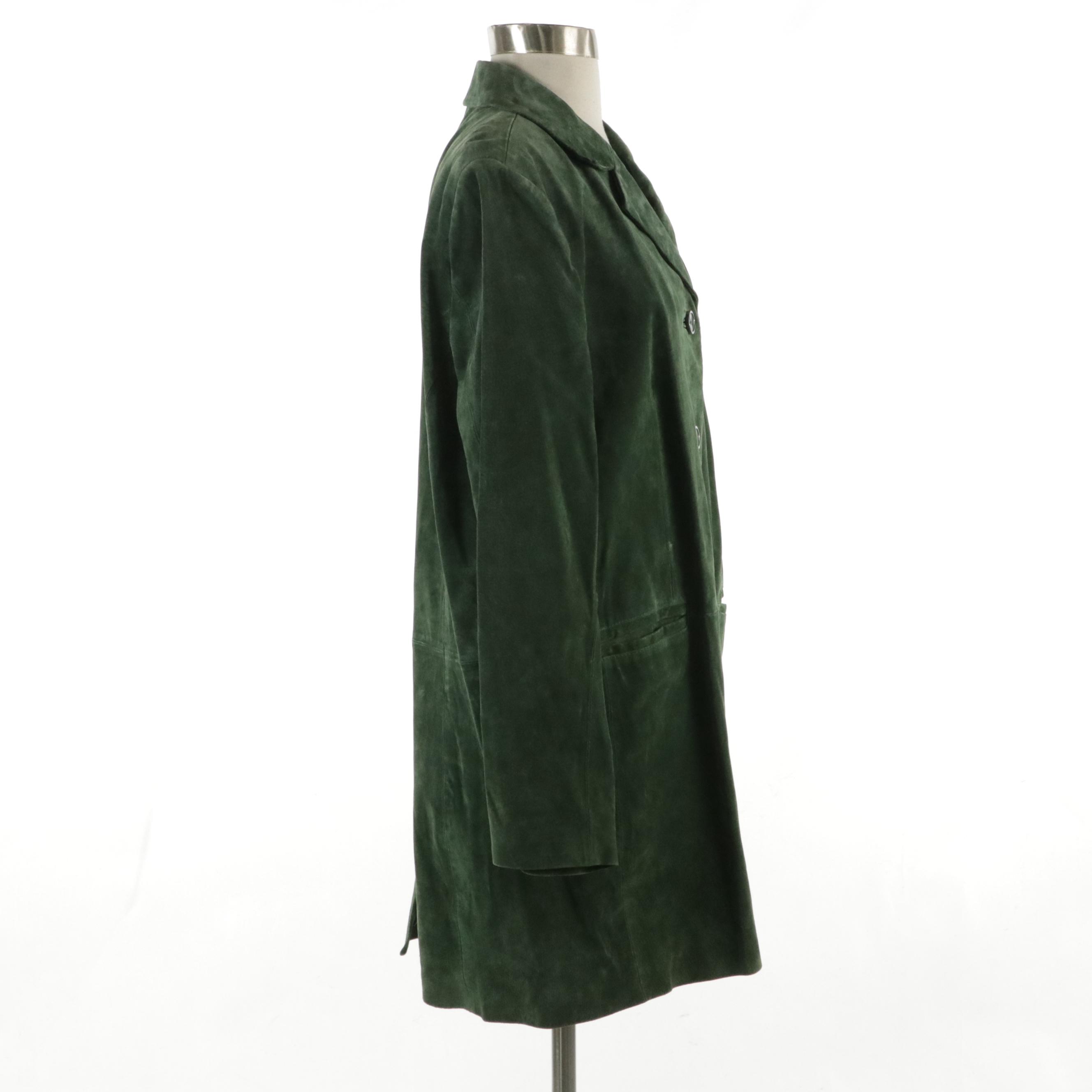 Dennis by Dennis Basso Green Leather Mid-Length Button-Front Jacket, With Tag