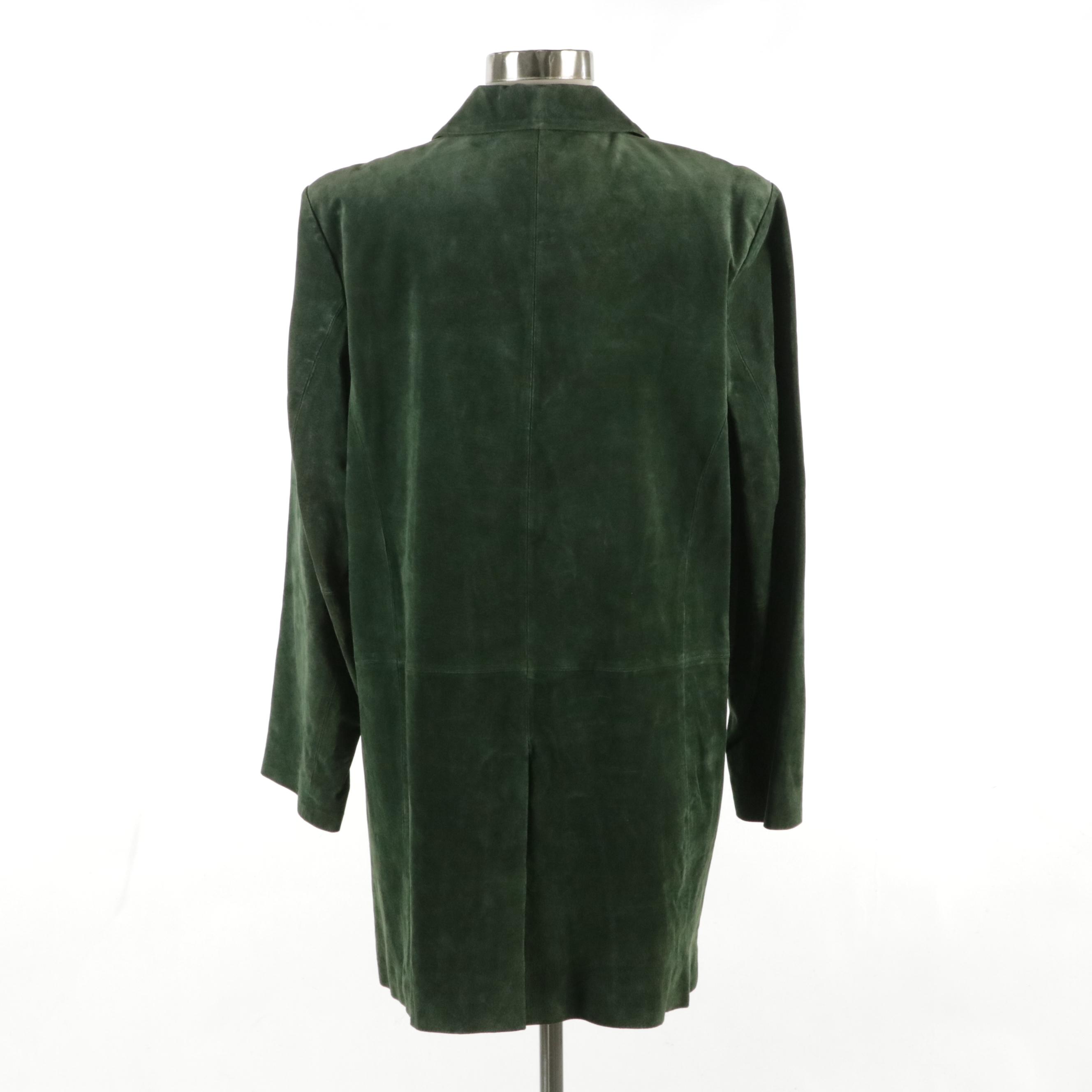Dennis by Dennis Basso Green Leather Mid-Length Button-Front Jacket, With Tag
