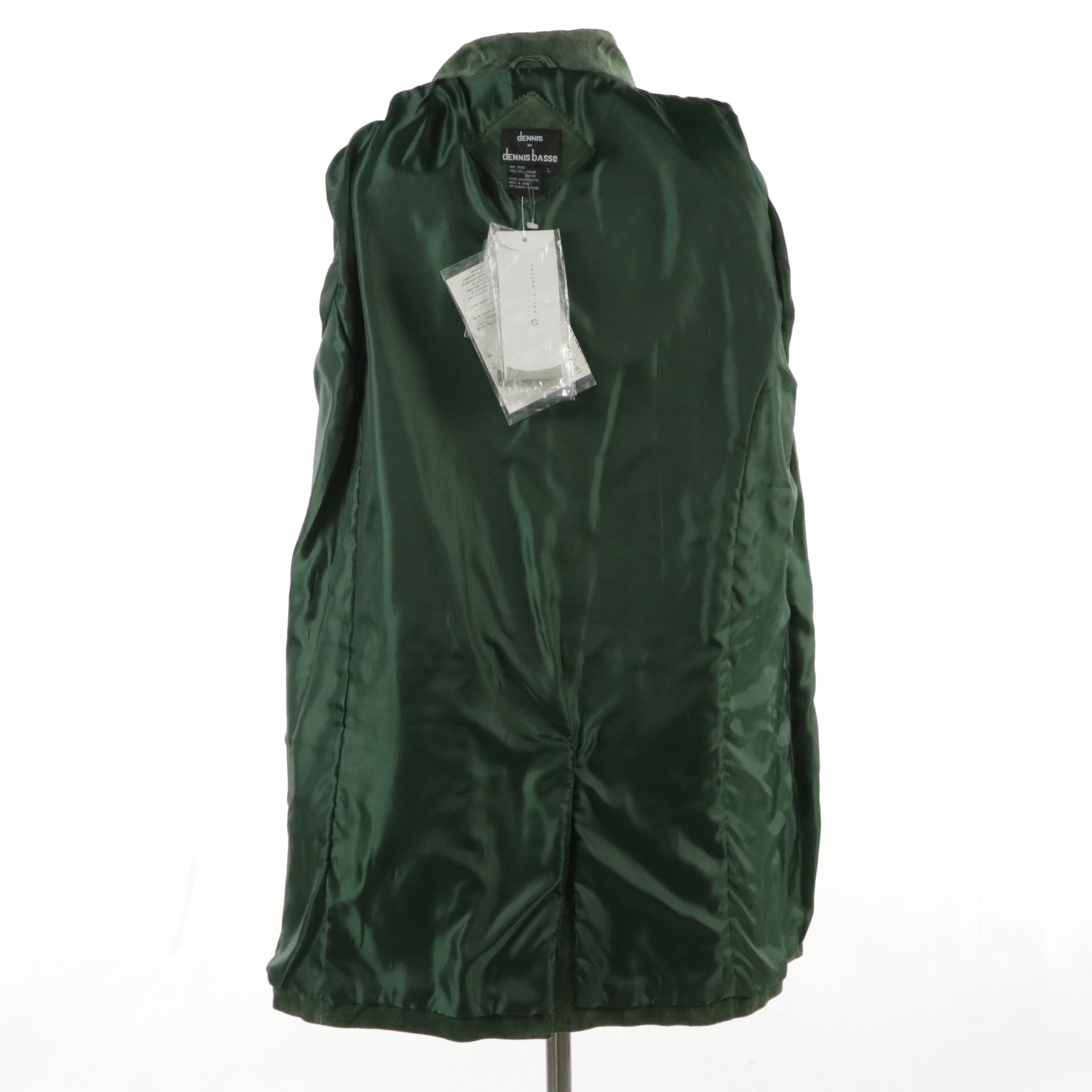 Dennis by Dennis Basso Green Leather Mid-Length Button-Front Jacket, With Tag