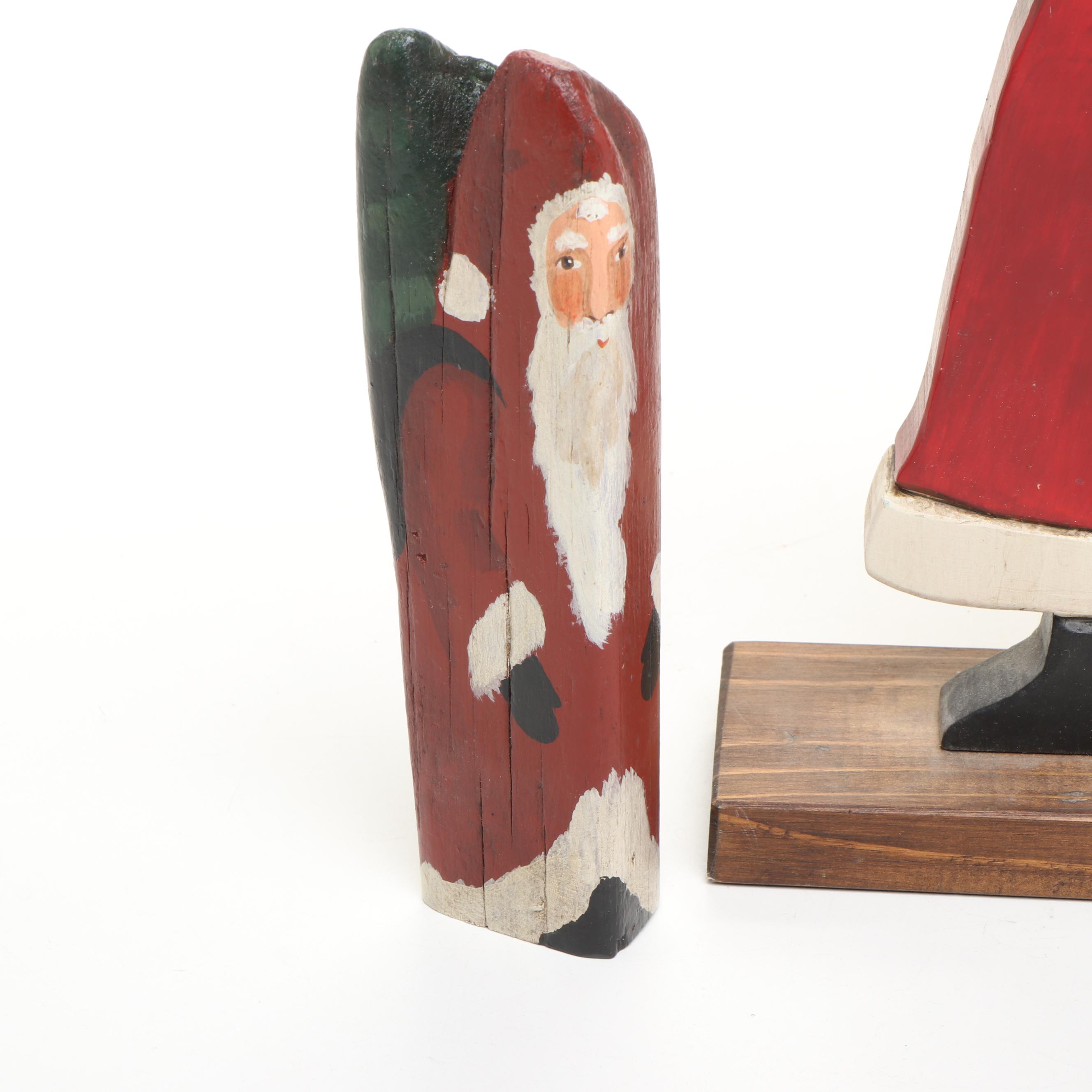 Artist Signed Wooden Santa Claus Figurines, Late 20th Century
