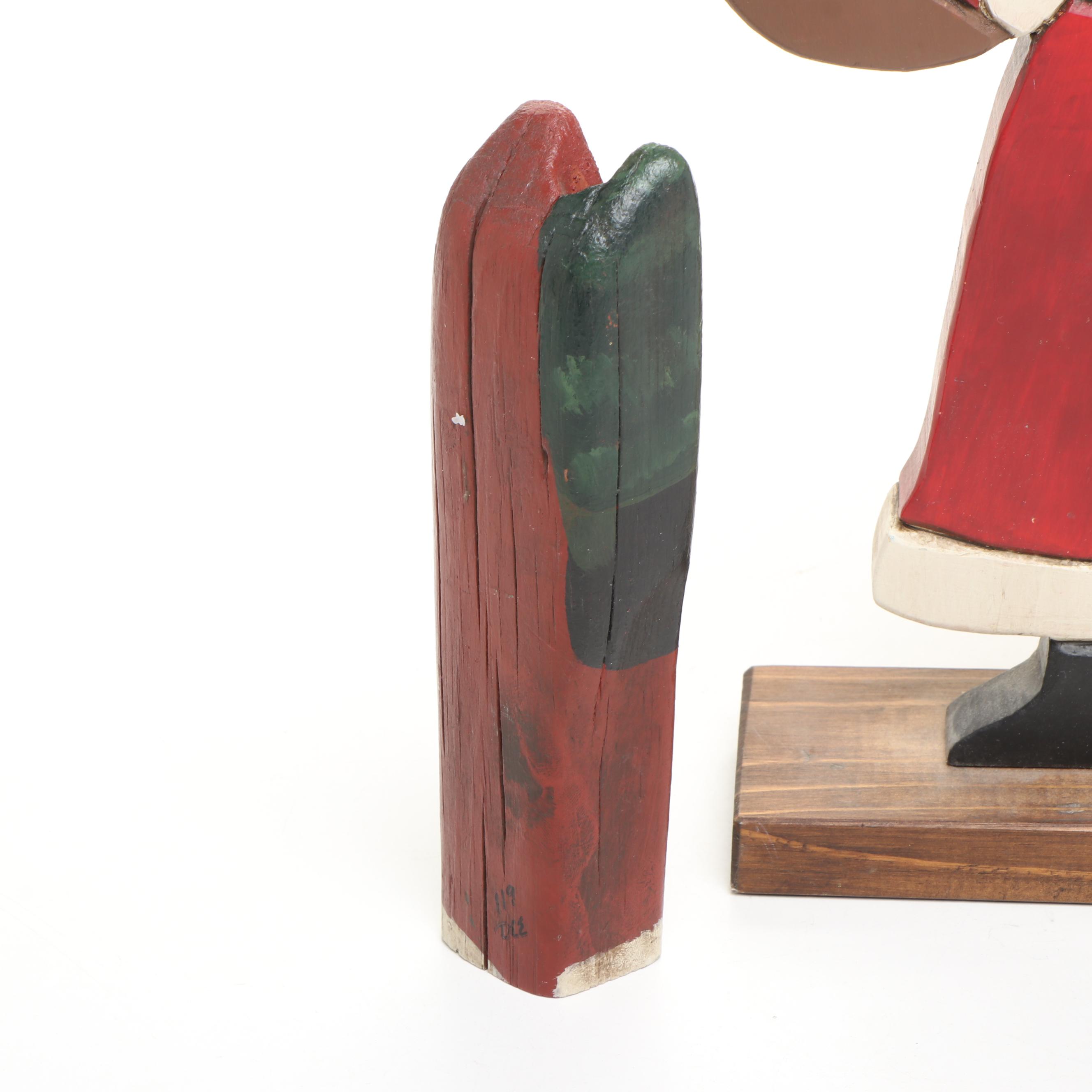Artist Signed Wooden Santa Claus Figurines, Late 20th Century