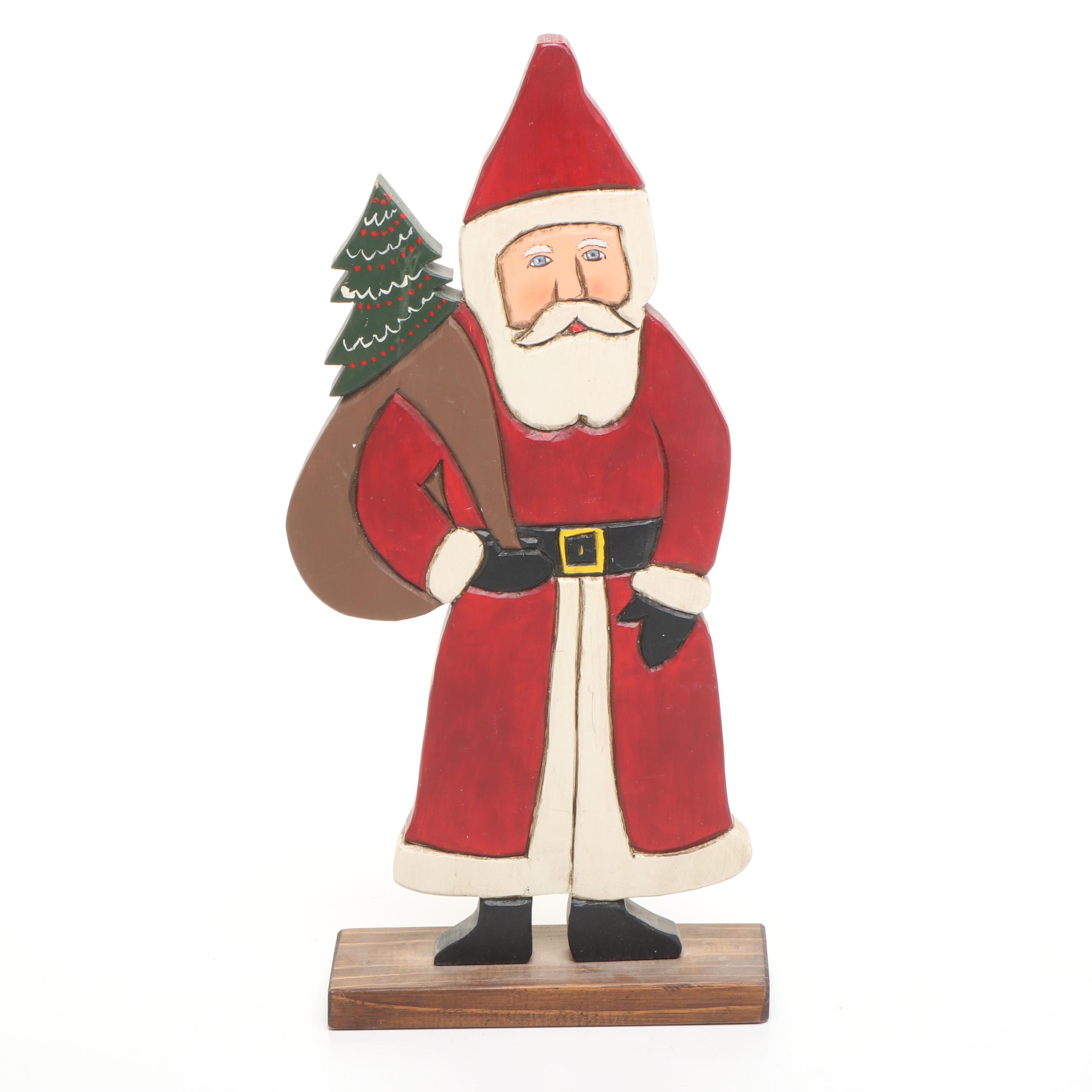 Artist Signed Wooden Santa Claus Figurines, Late 20th Century