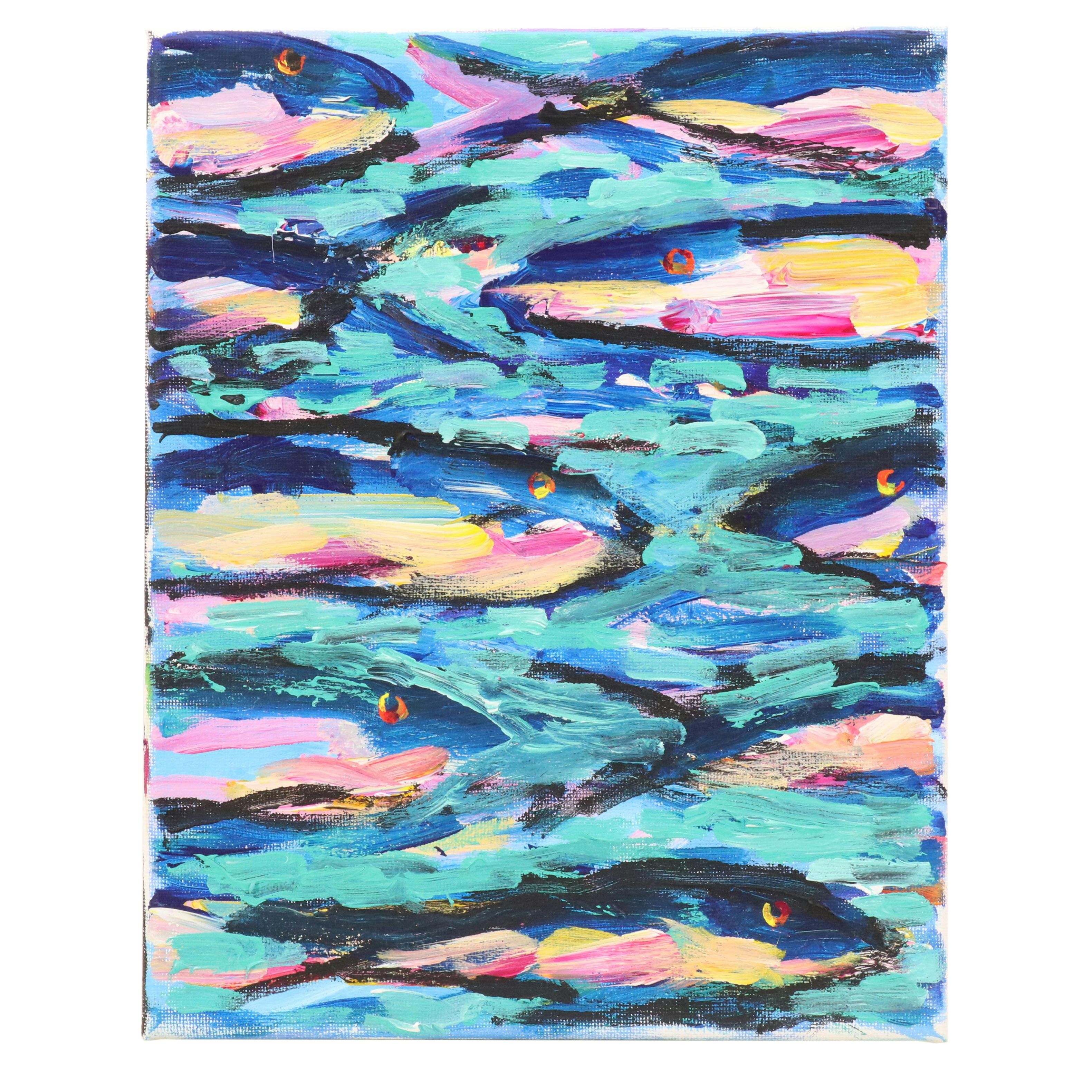 Elle Raines Stylized Acrylic Painting "Sardines," 21st Century