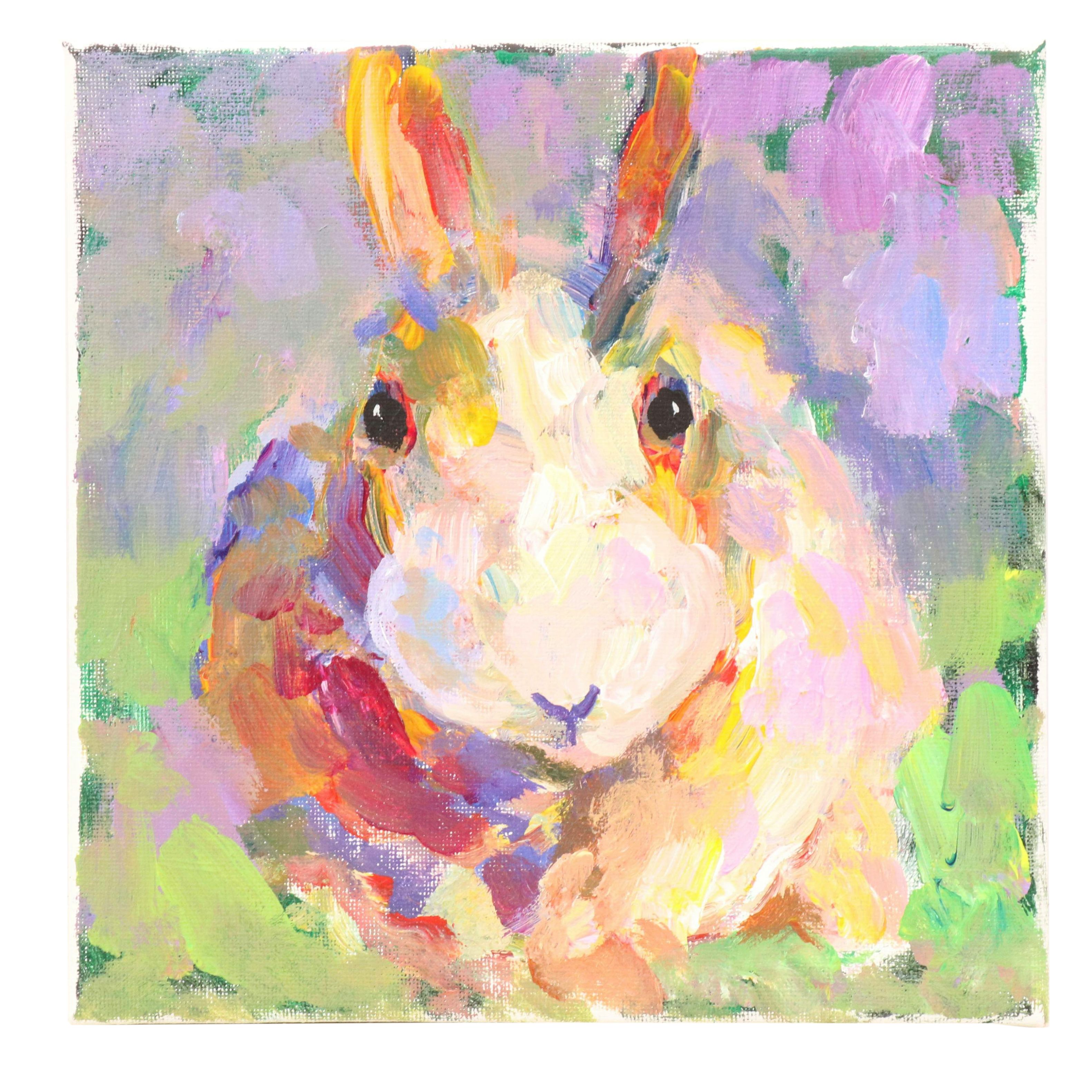 Elle Raines Stylized Acrylic Painting "Bunny," 21st Century