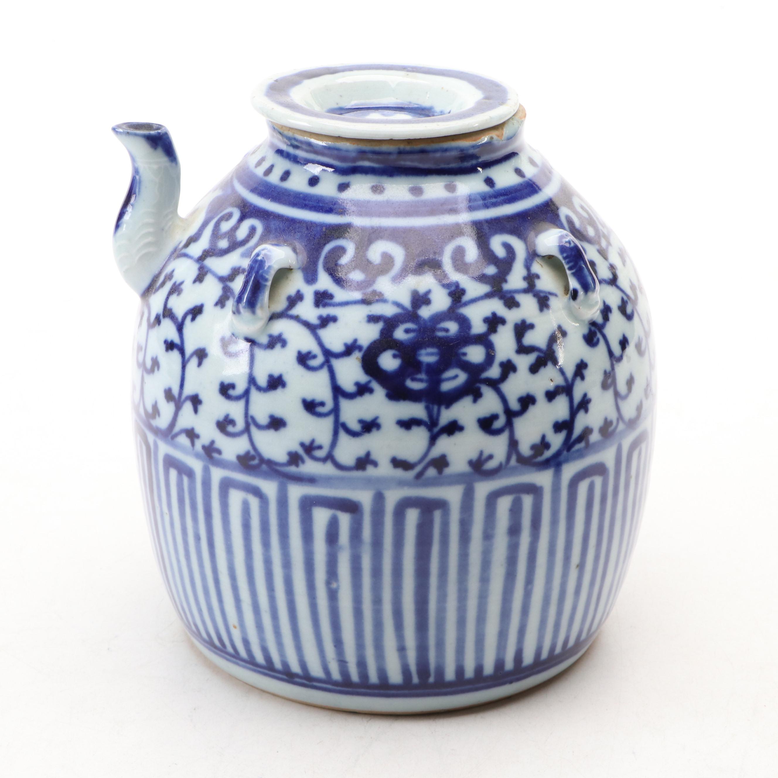Chinese Blue and White Porcelain Wine Jug with Plum Blossom Ginger Jar