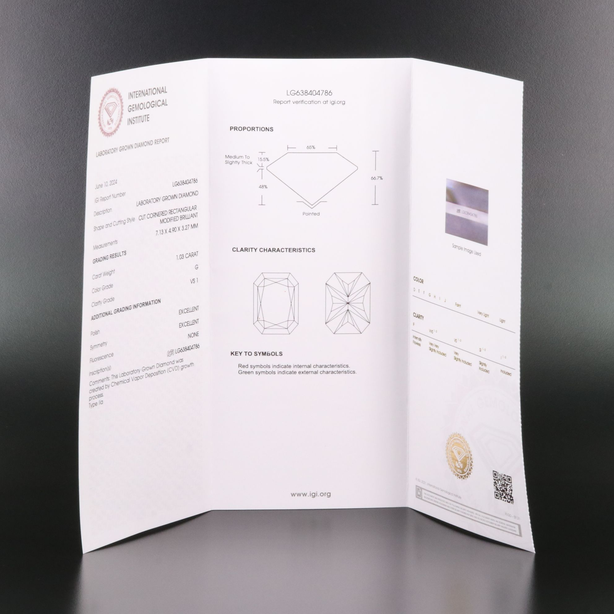Loose 1.03 CT Lab Grown Diamond with IGI Report