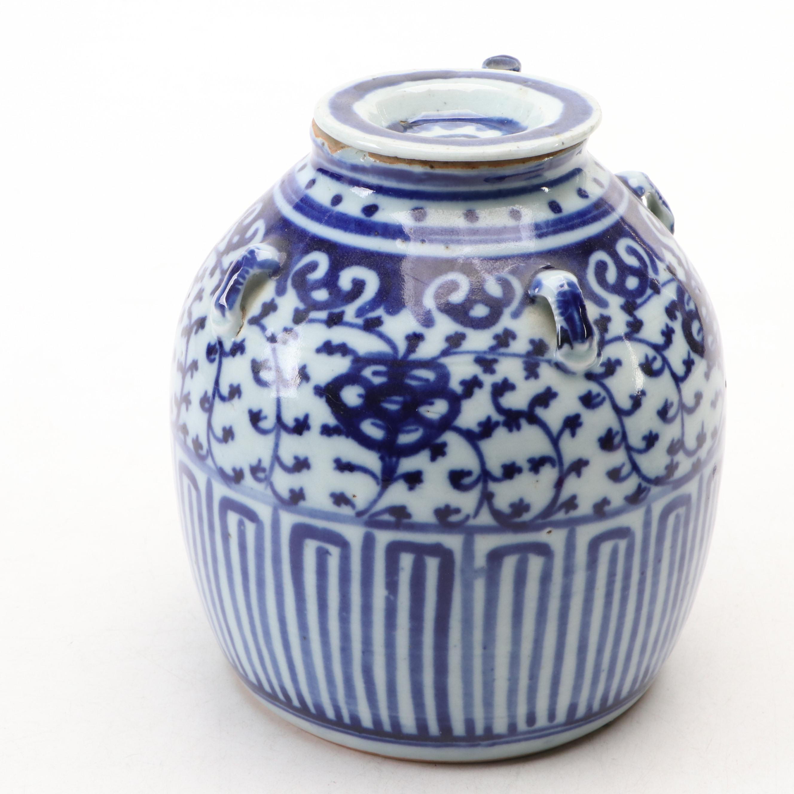 Chinese Blue and White Porcelain Wine Jug with Plum Blossom Ginger Jar