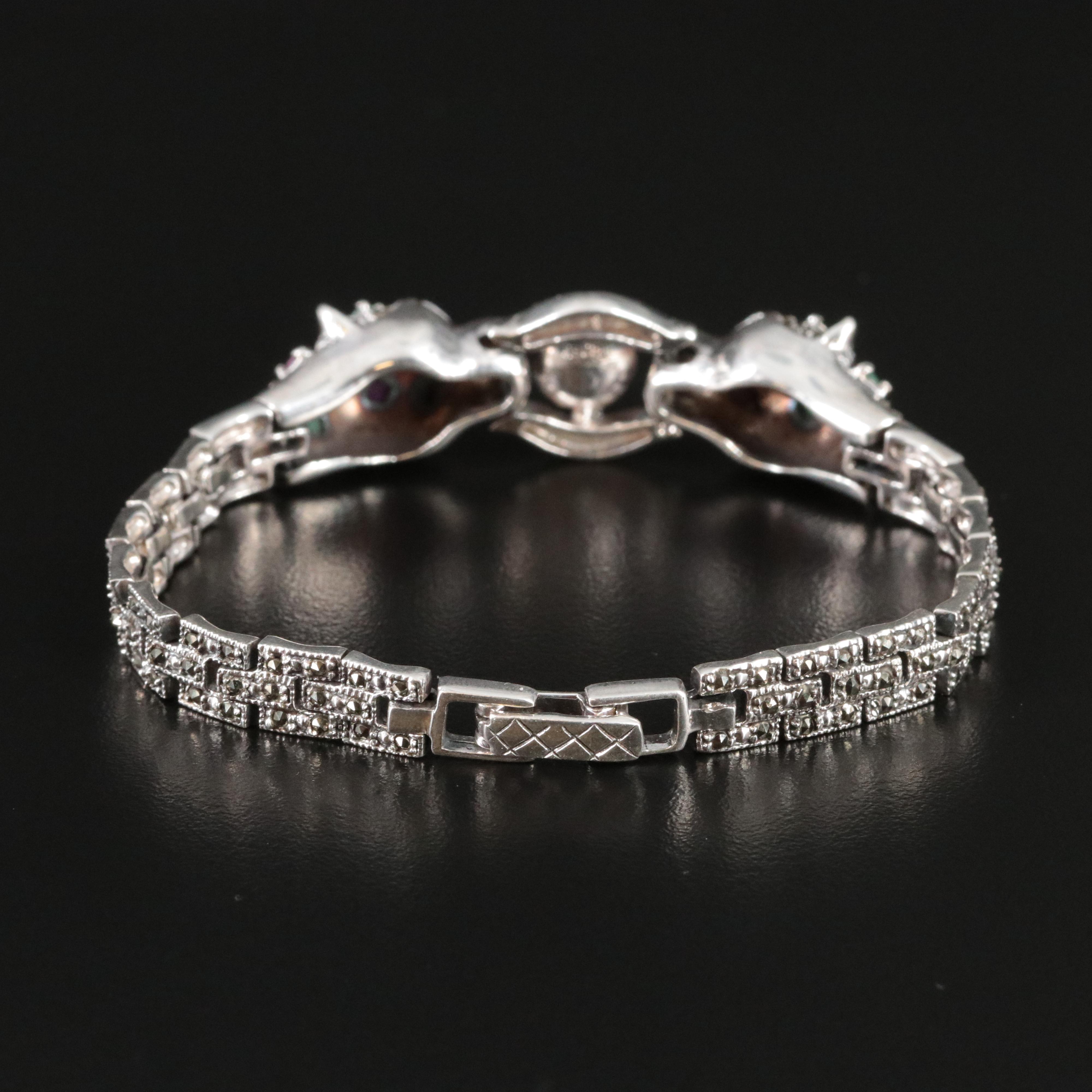 Sterling Gemstone Panther Head Bracelet