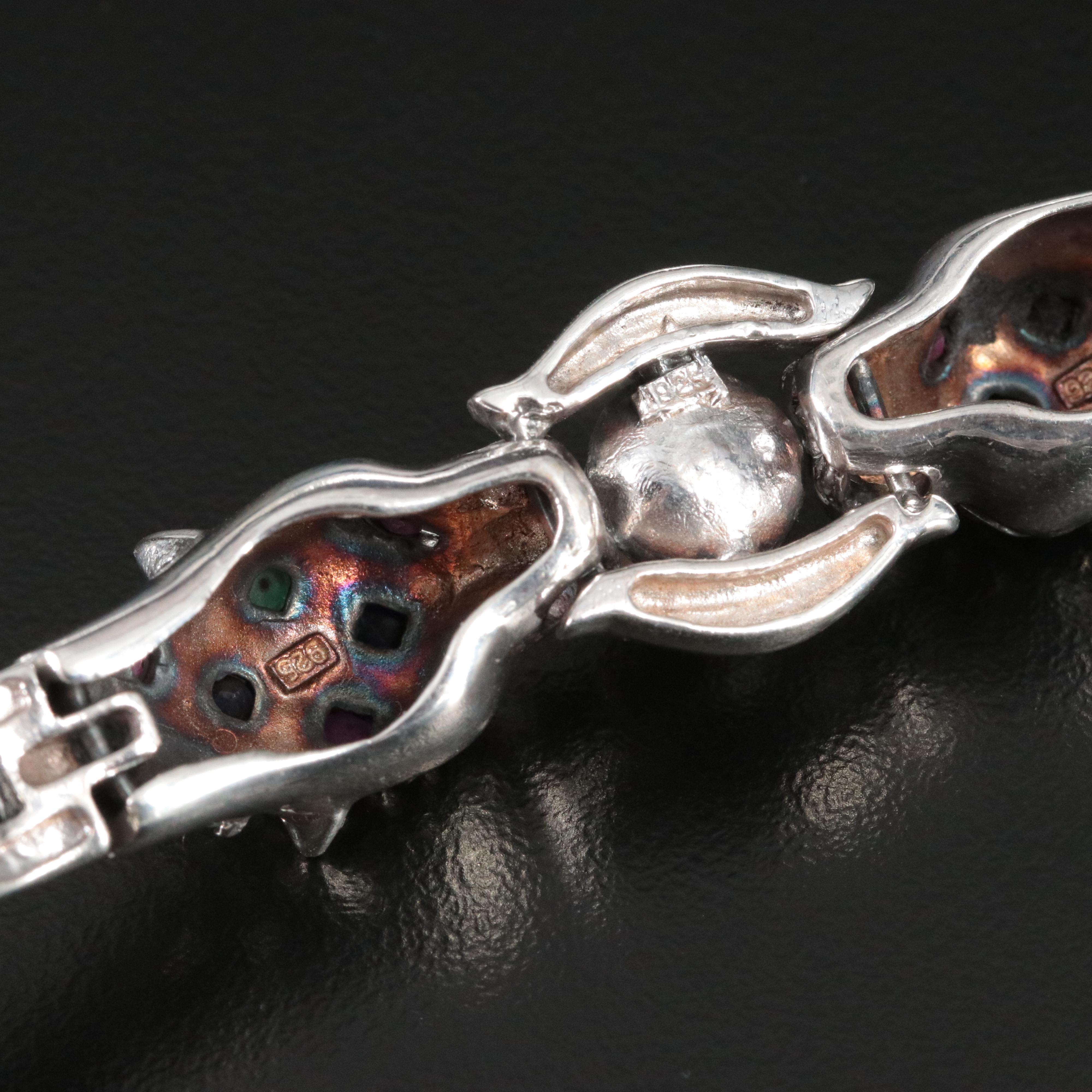 Sterling Gemstone Panther Head Bracelet