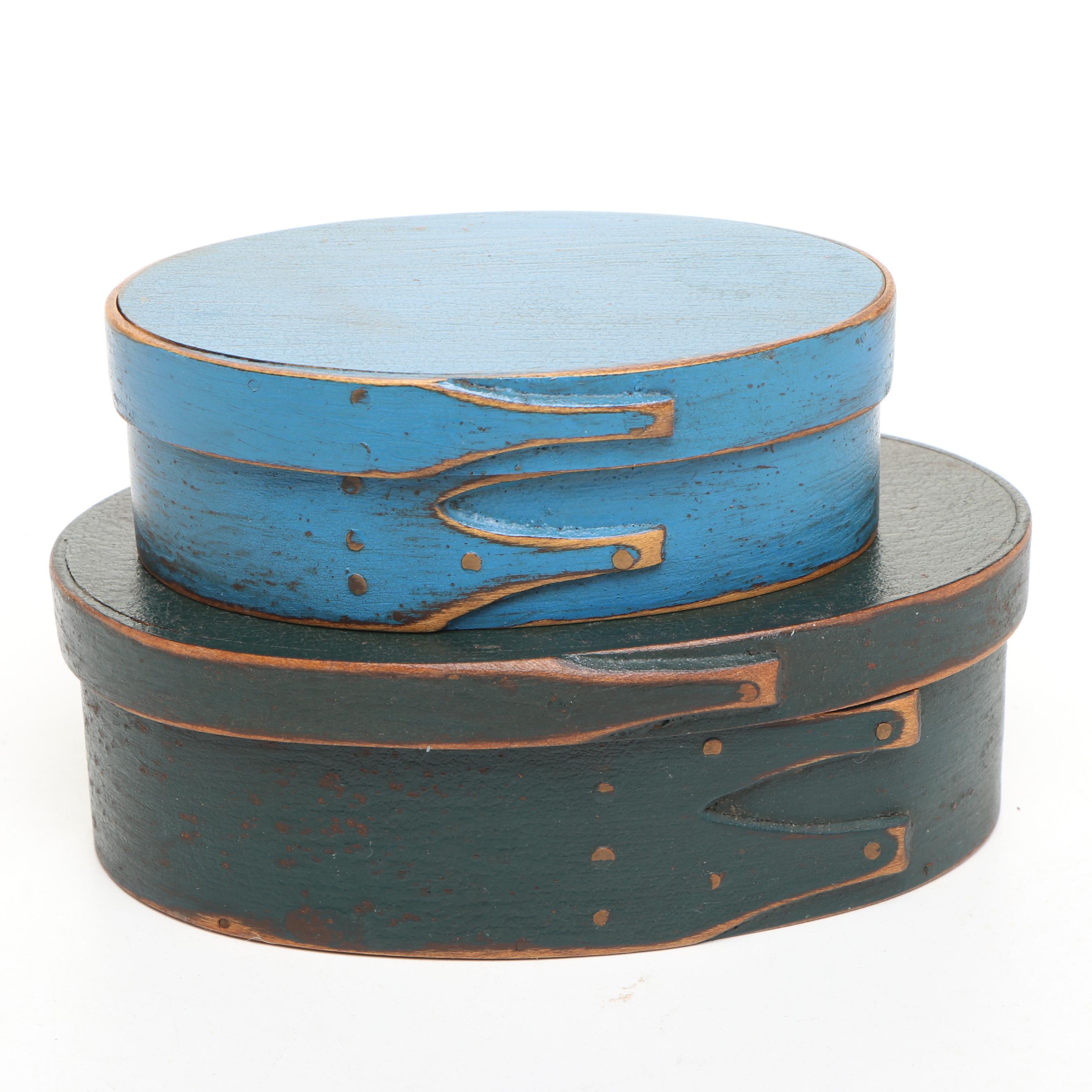 Miniature Brass Candelabras, Miniature Wood Boat, and Painted Wood Boxes