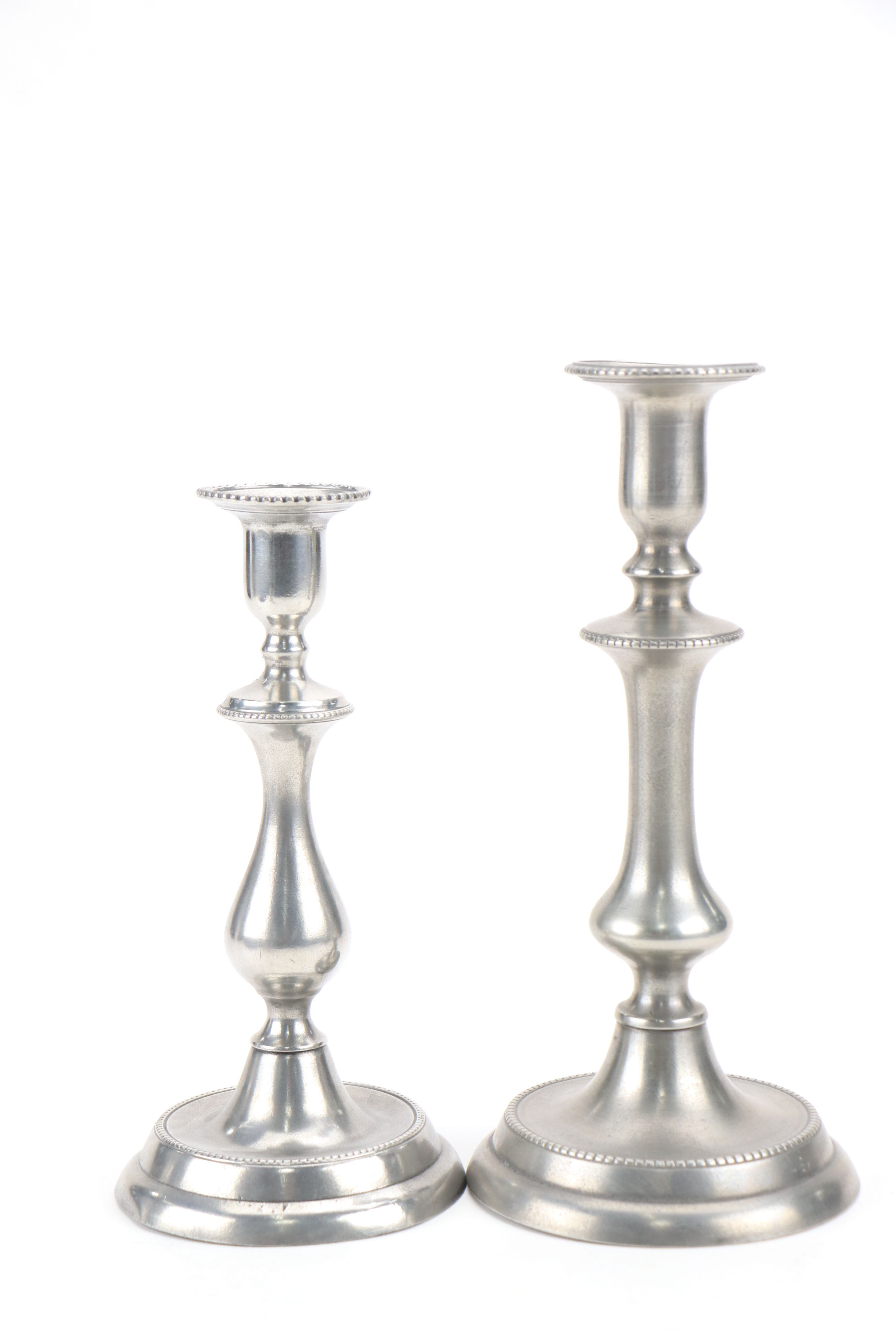 Colonial Style Royal Holland and Other Pewter Candle Holders