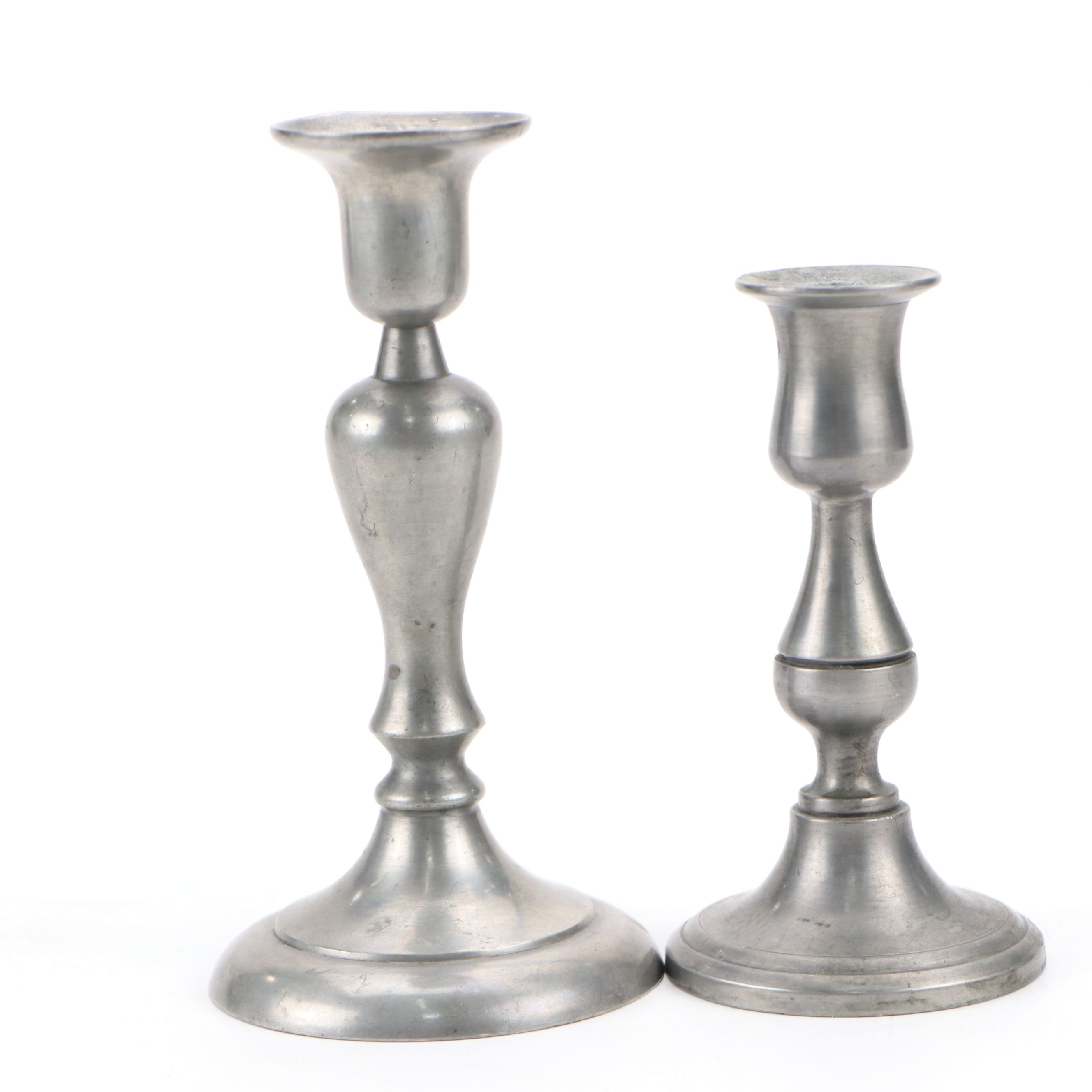 Colonial Style Royal Holland and Other Pewter Candle Holders