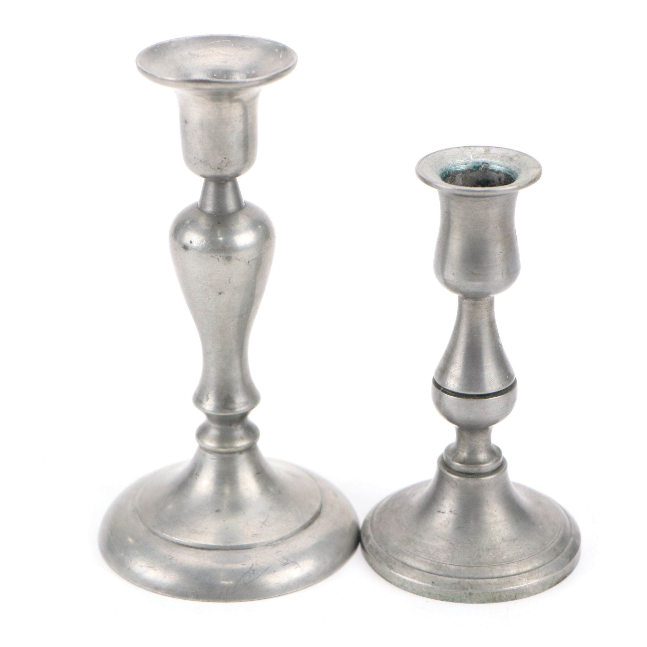 Colonial Style Royal Holland and Other Pewter Candle Holders