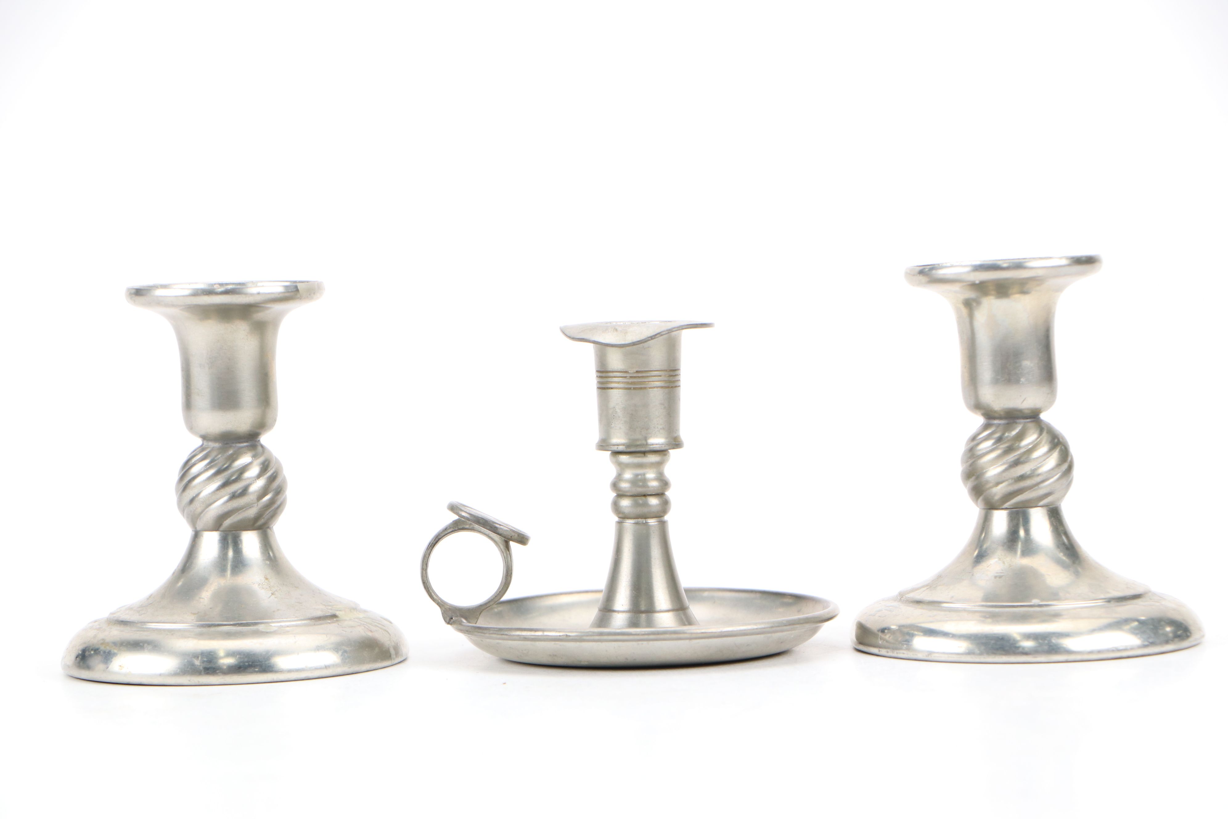 Colonial Style Royal Holland and Other Pewter Candle Holders