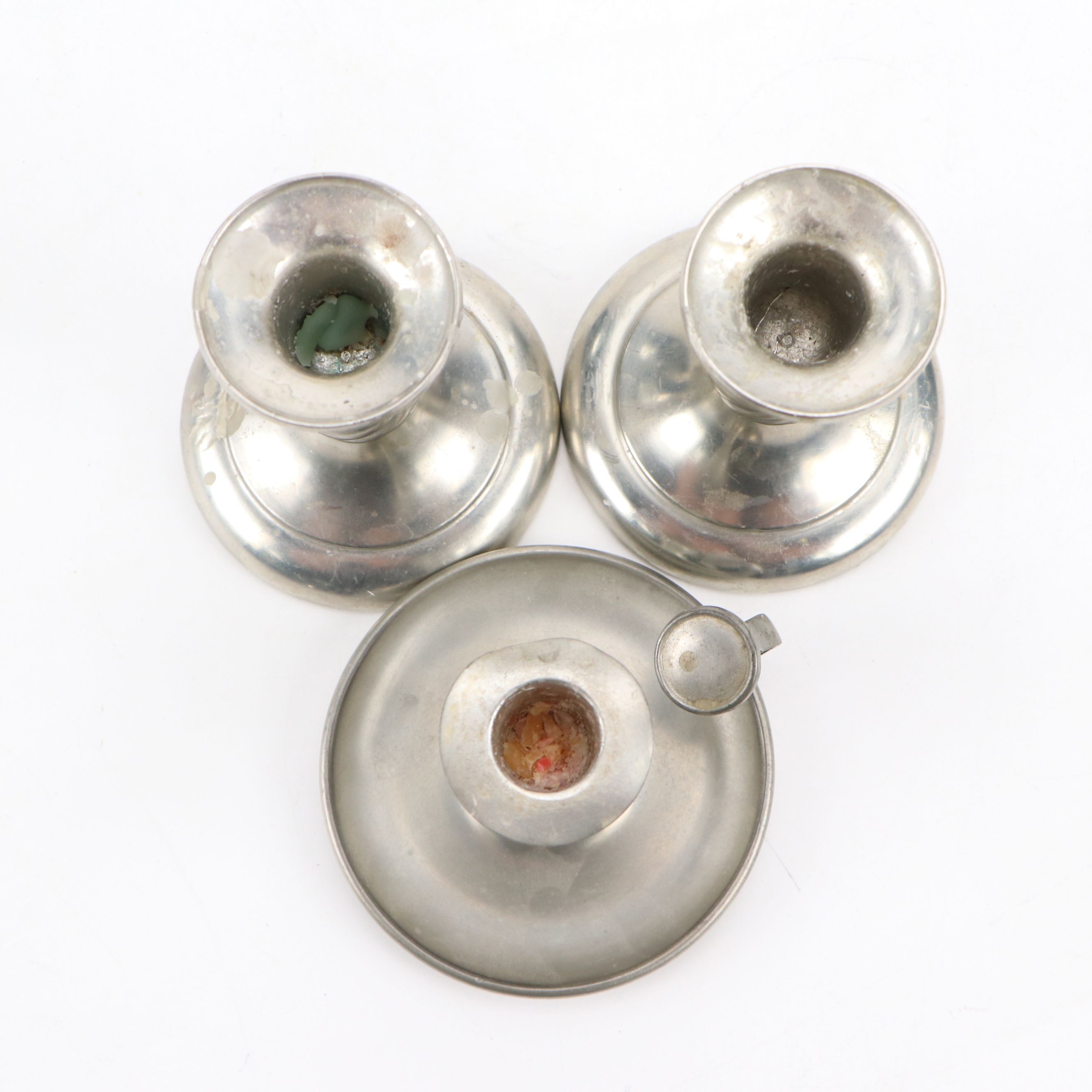 Colonial Style Royal Holland and Other Pewter Candle Holders