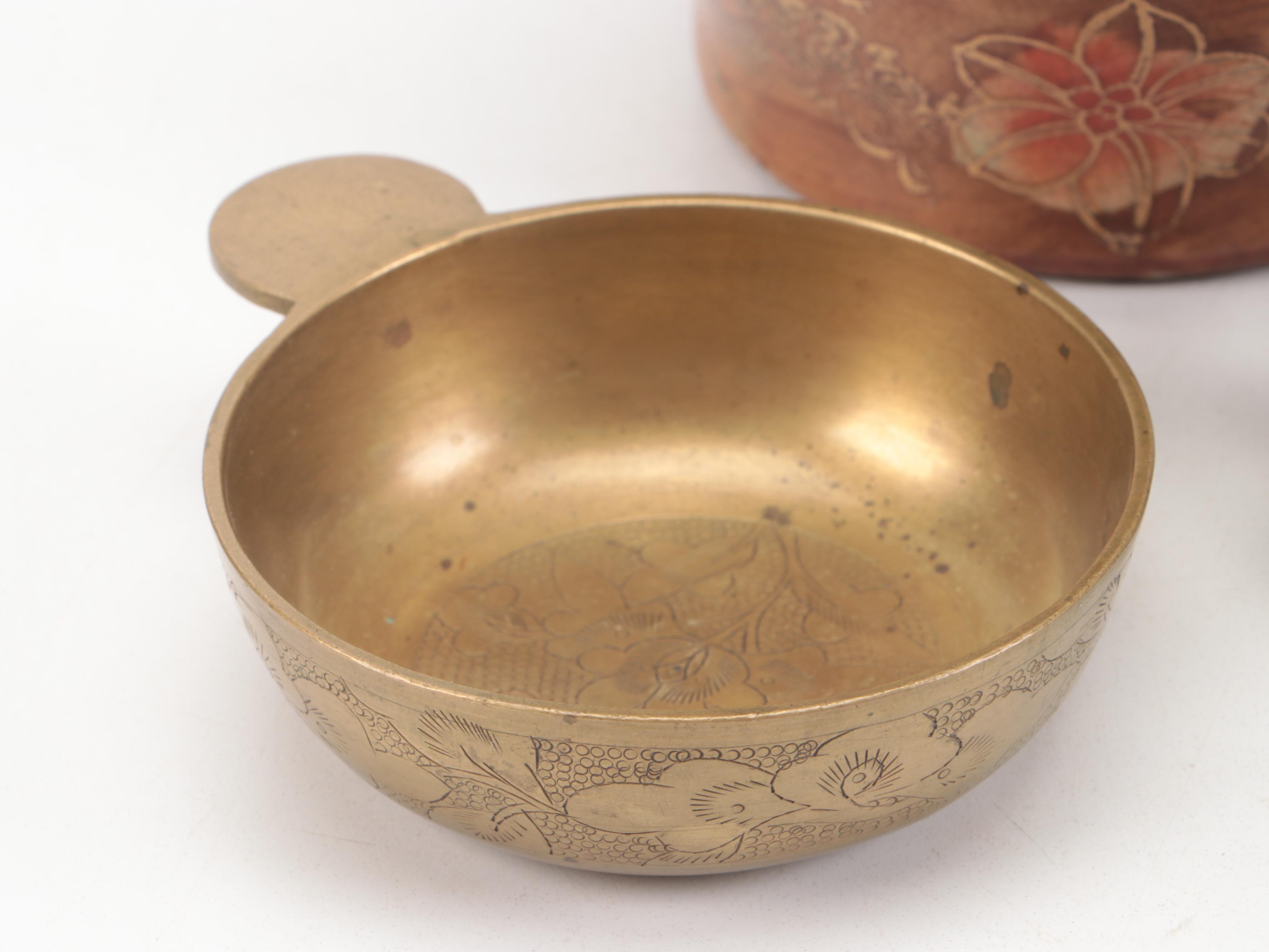 Chinese Satsuma Style Ceramic Vase with Cloisonné Vase and Other Brass Décor