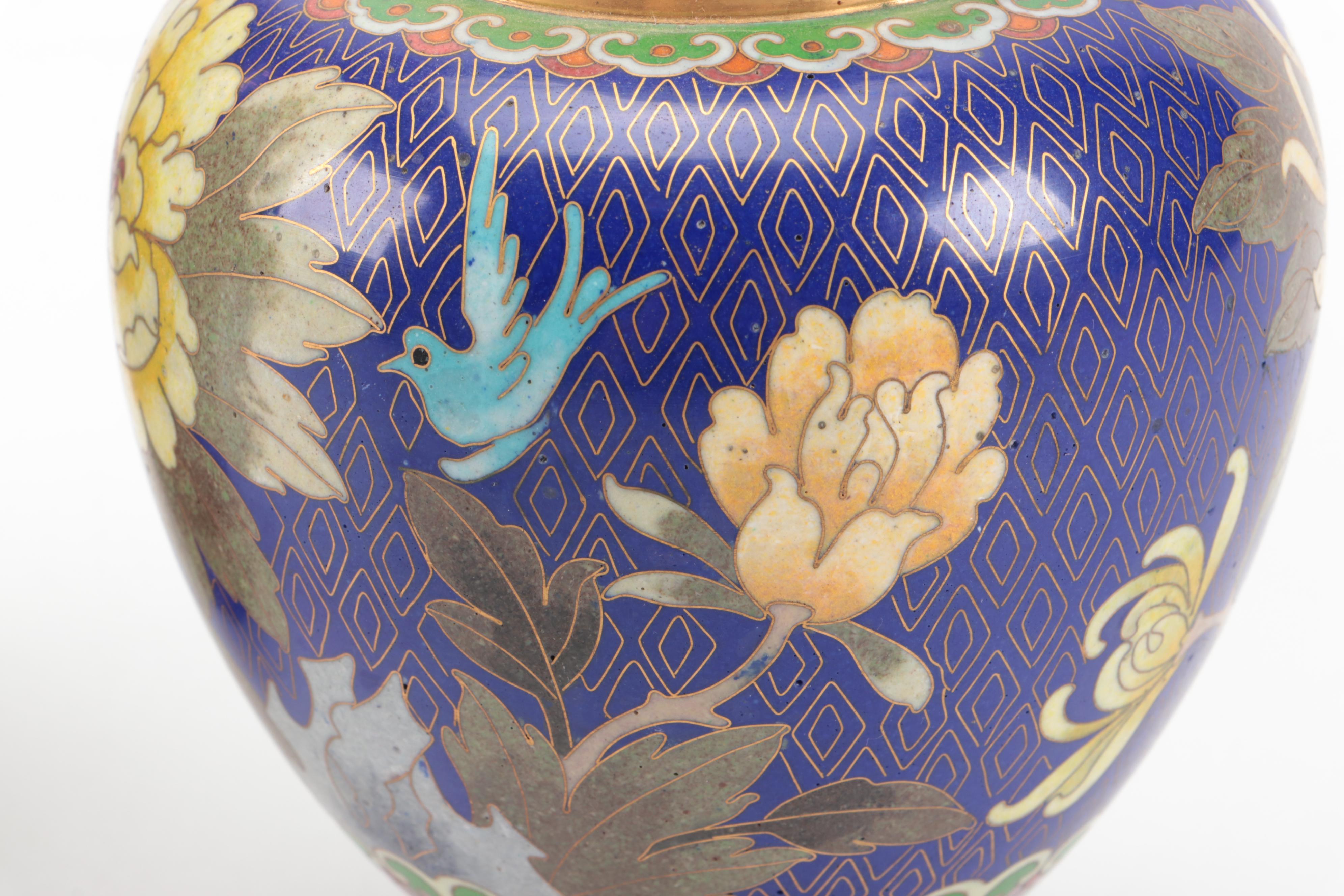 Chinese Satsuma Style Ceramic Vase with Cloisonné Vase and Other Brass Décor