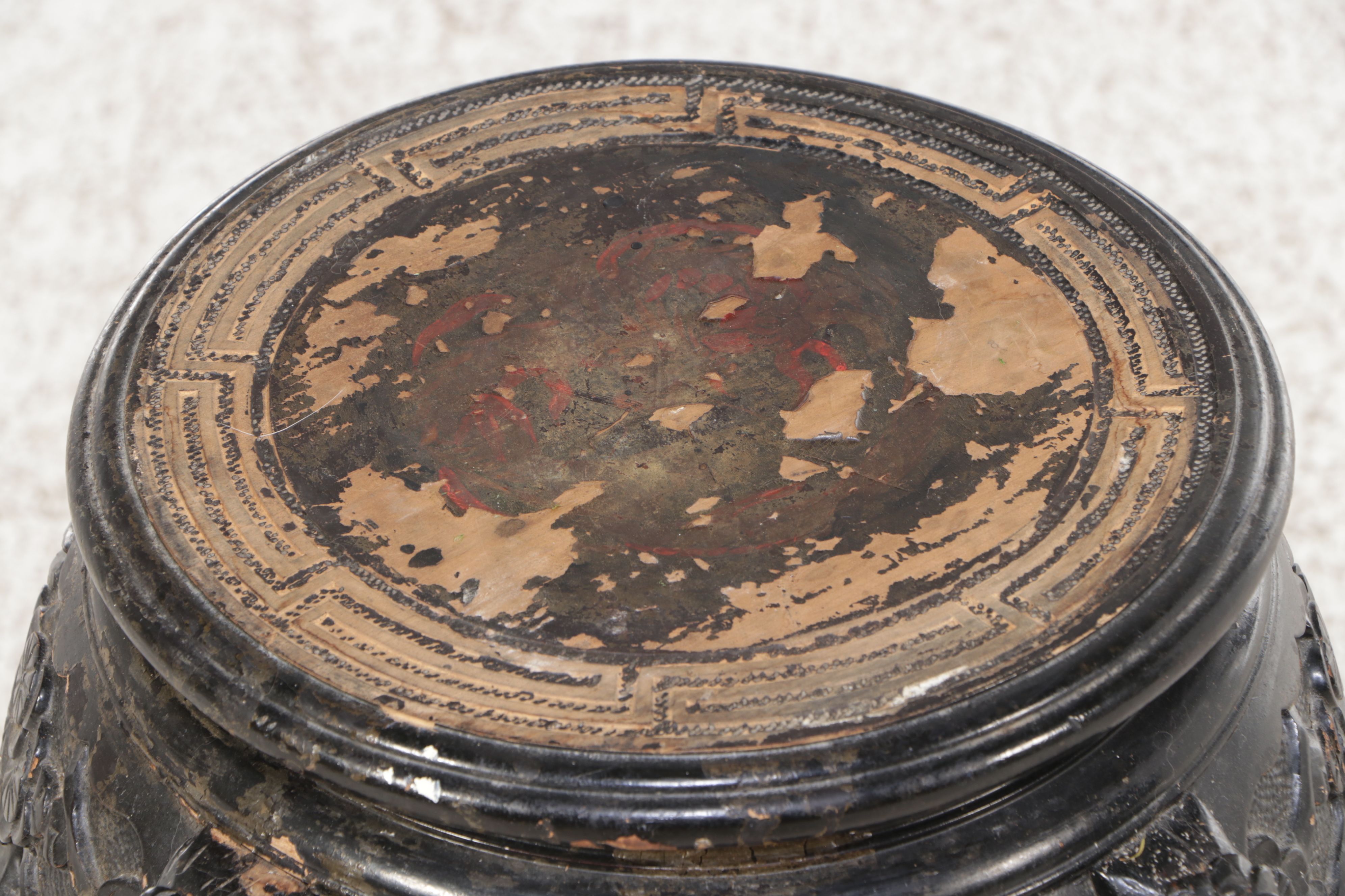 Chinese Carved Ebonized Wood Plant Stand