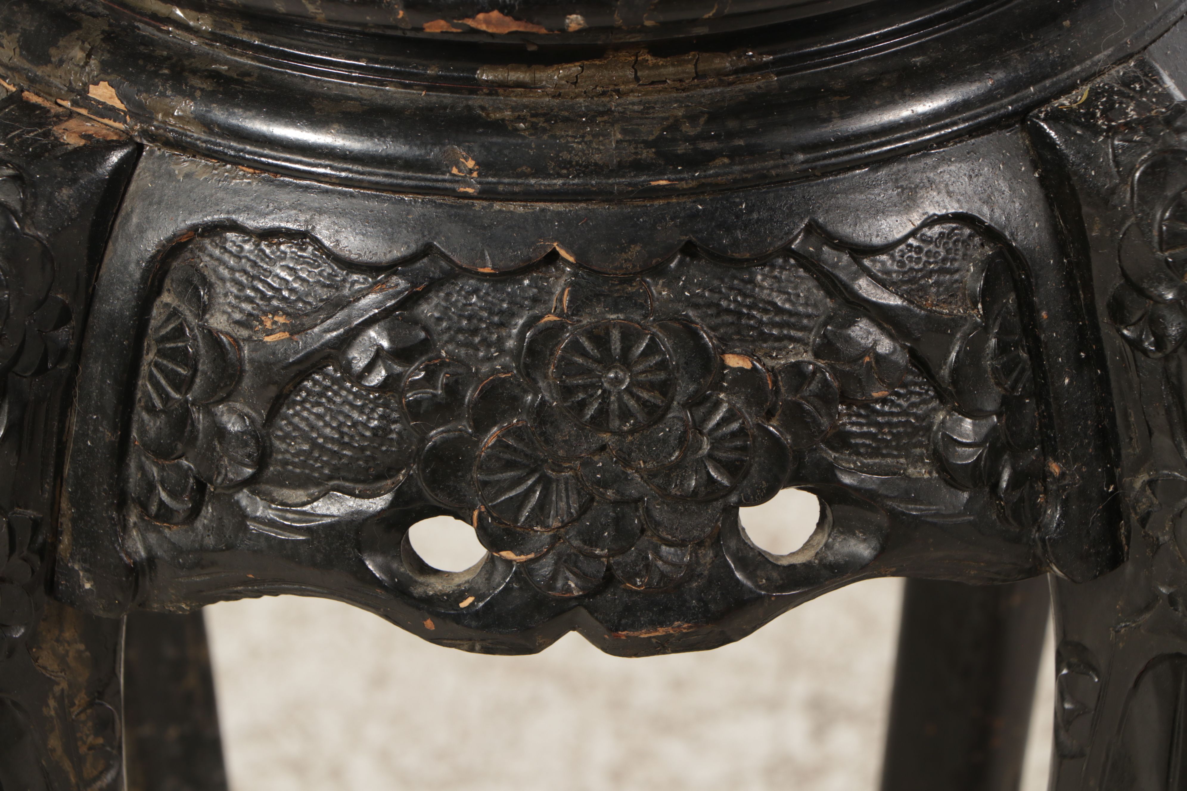 Chinese Carved Ebonized Wood Plant Stand