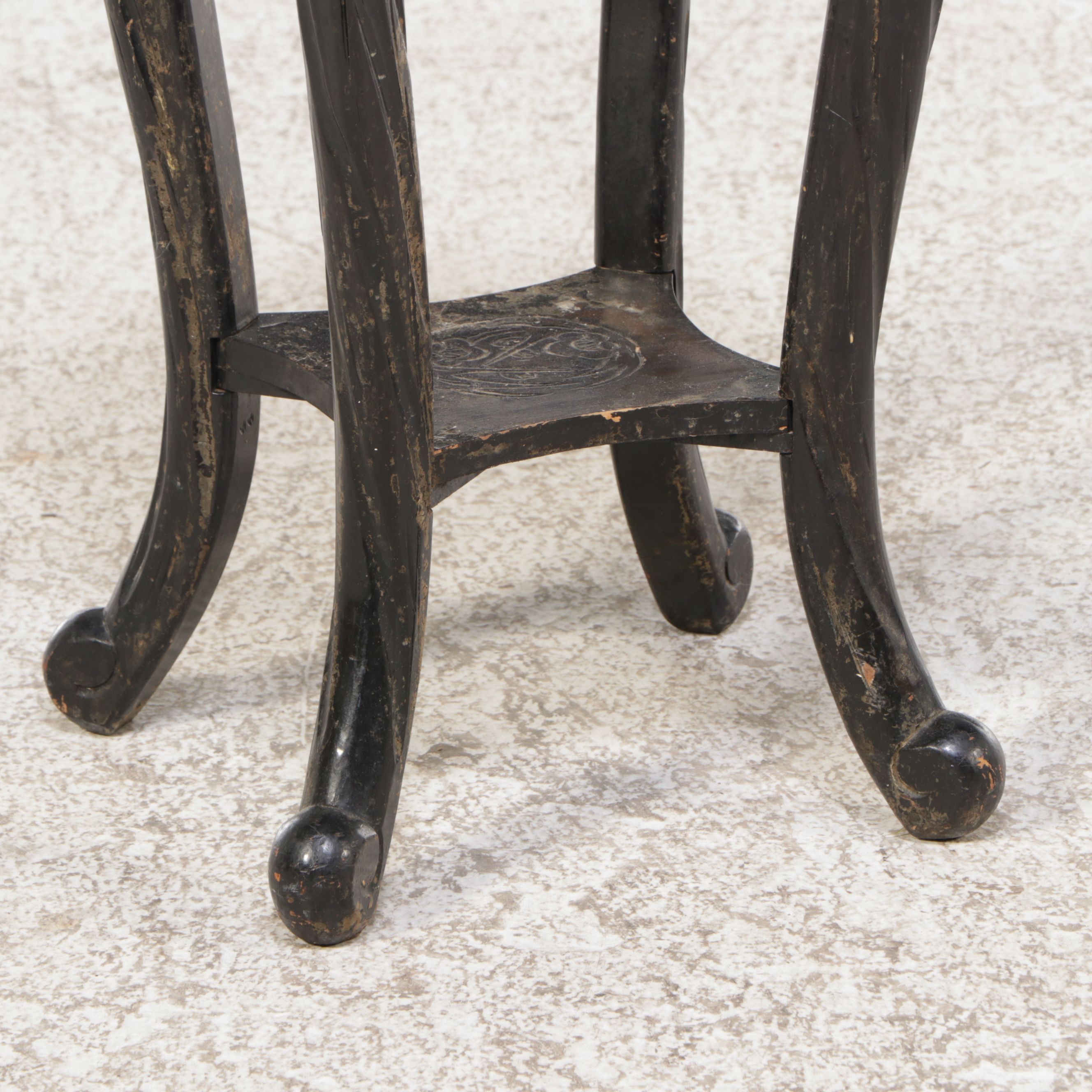 Chinese Carved Ebonized Wood Plant Stand