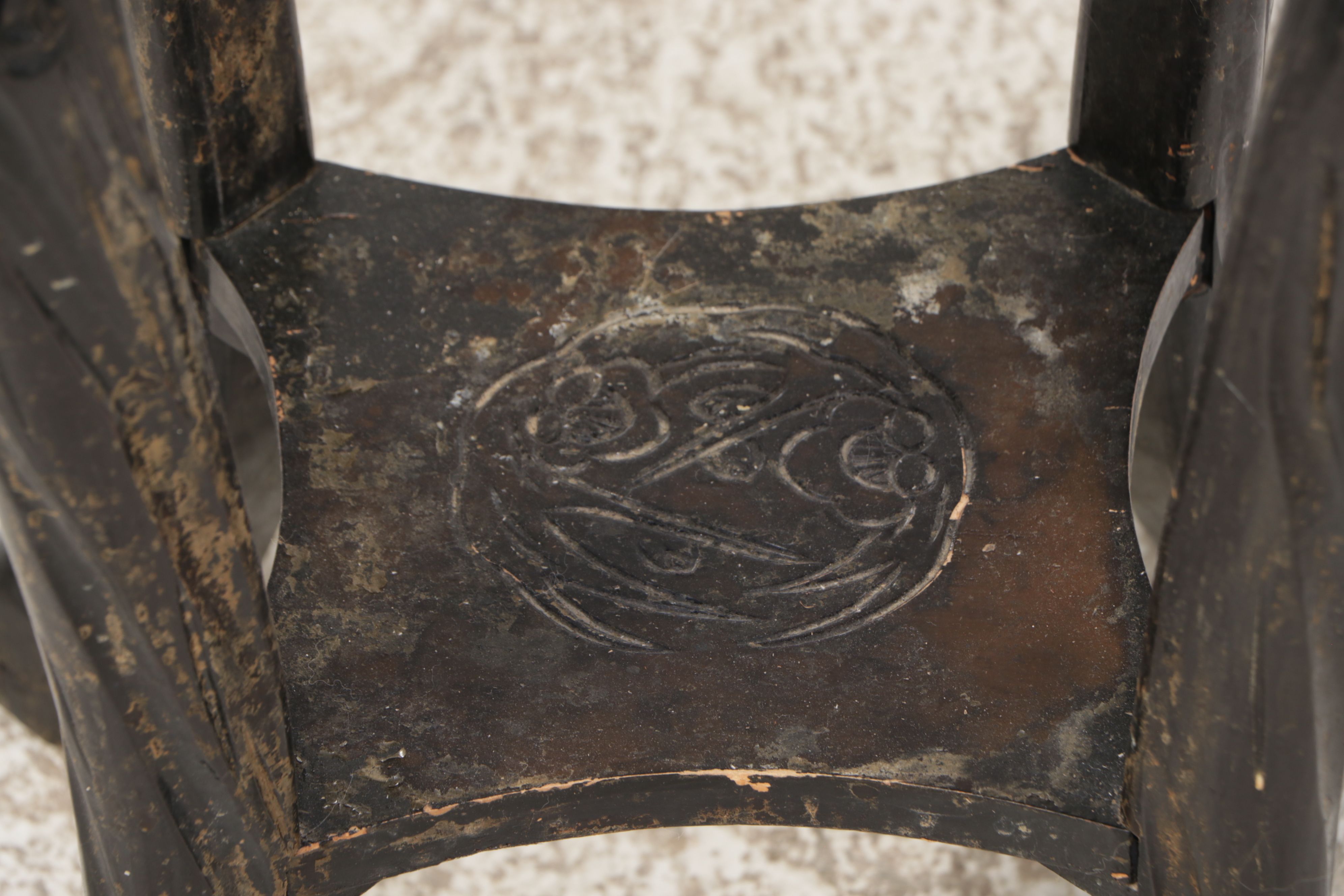 Chinese Carved Ebonized Wood Plant Stand