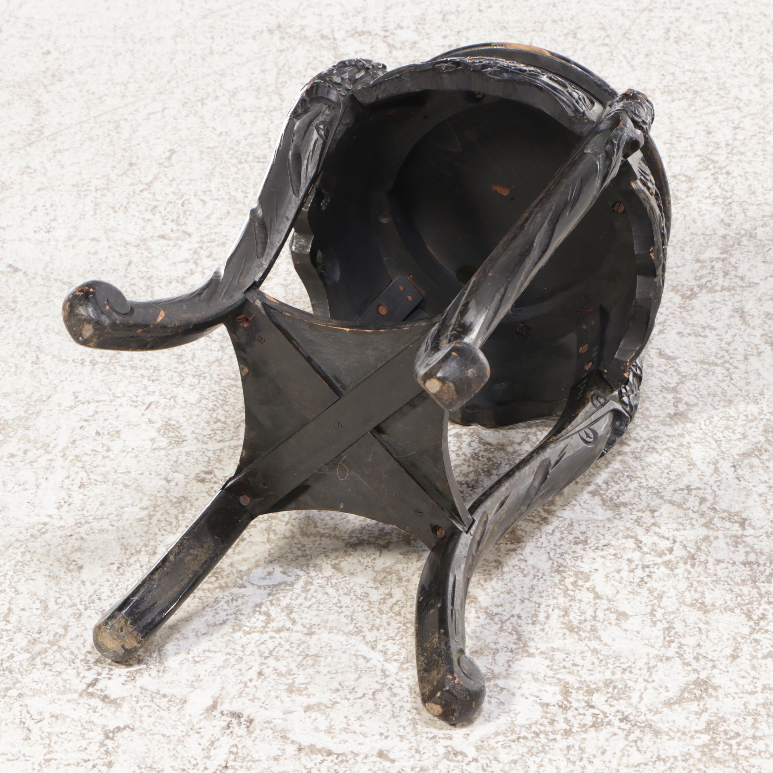 Chinese Carved Ebonized Wood Plant Stand