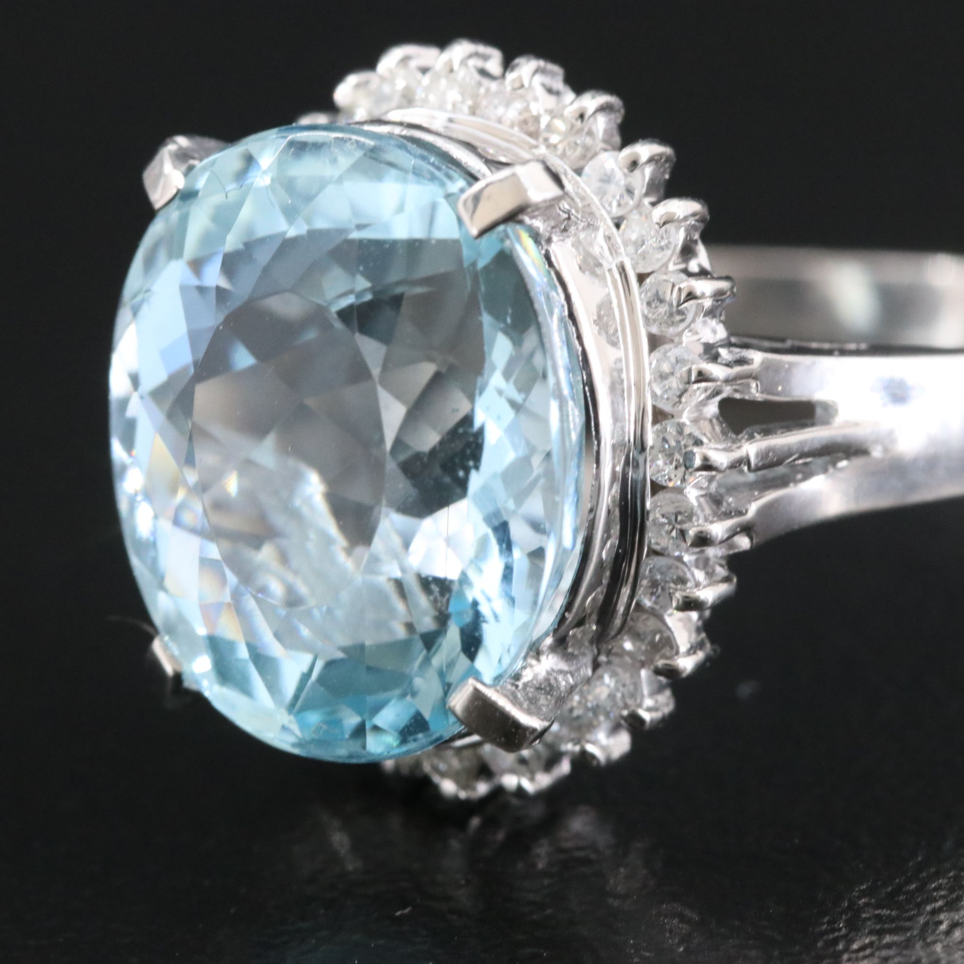 Platinum 8.13 CT Aquamarine and 0.36 CTW Diamond Ring with GIA Report