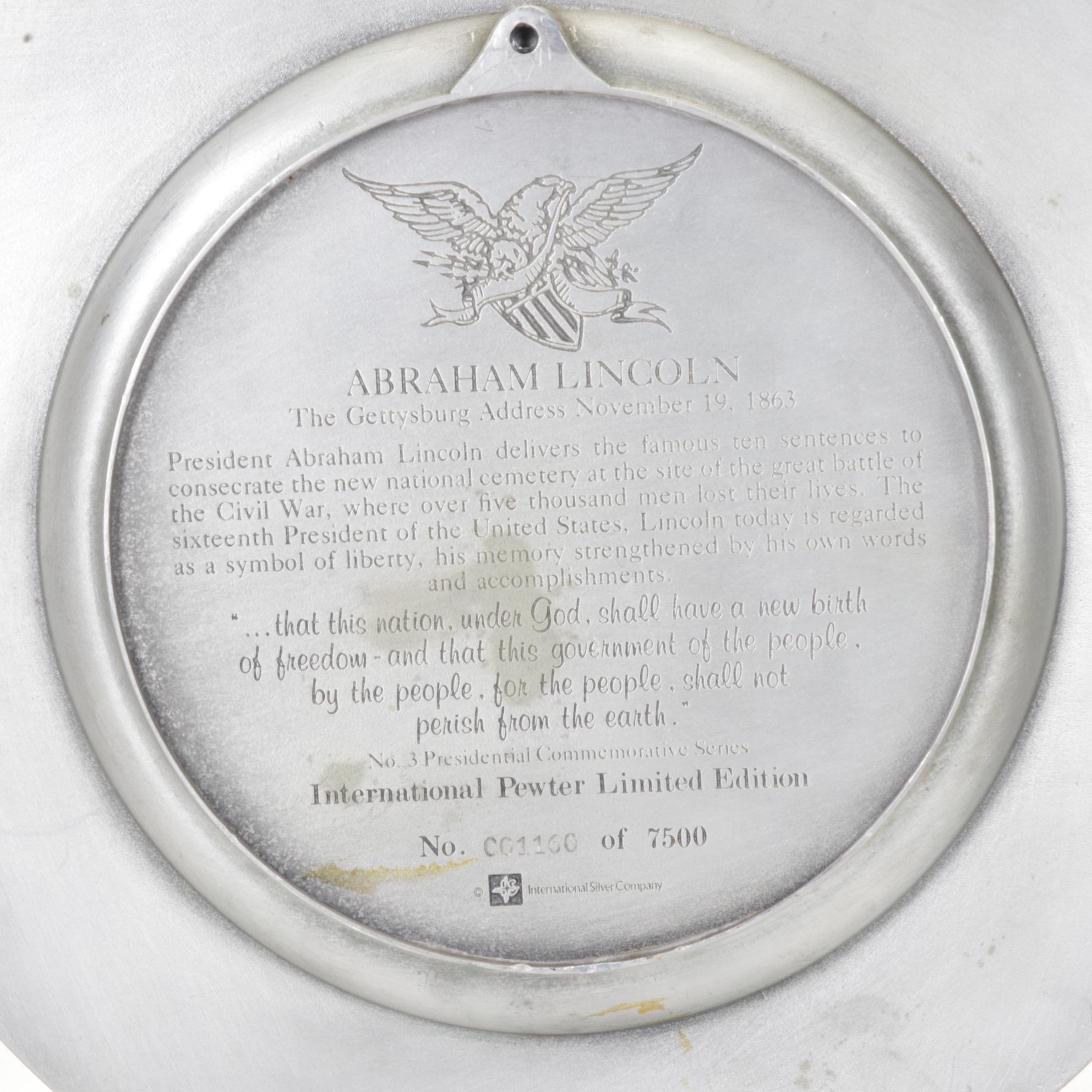 Pewter "Abraham Lincoln" & Other Presidential Commemorative Plates