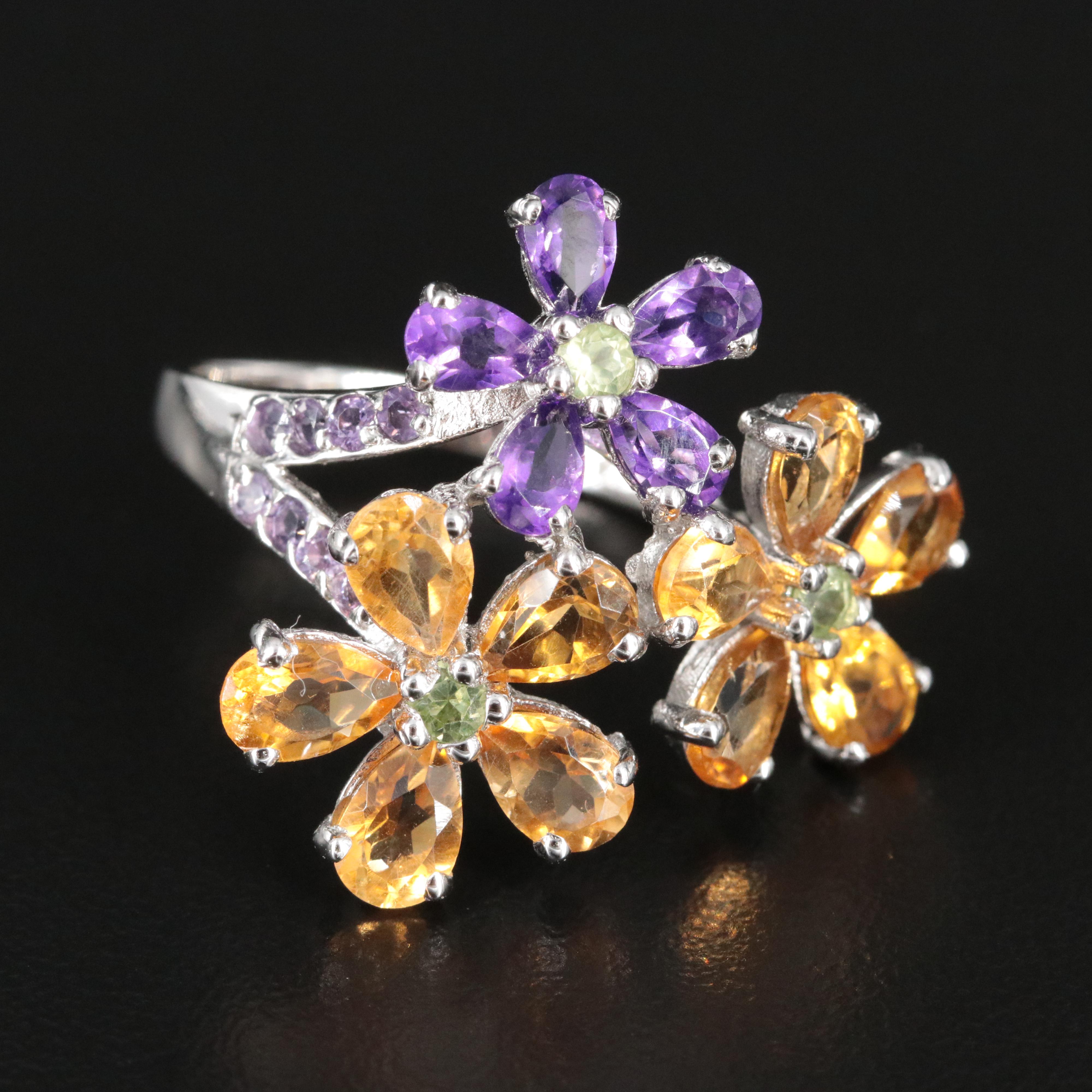 Sterling and Gemstone Flower Ring