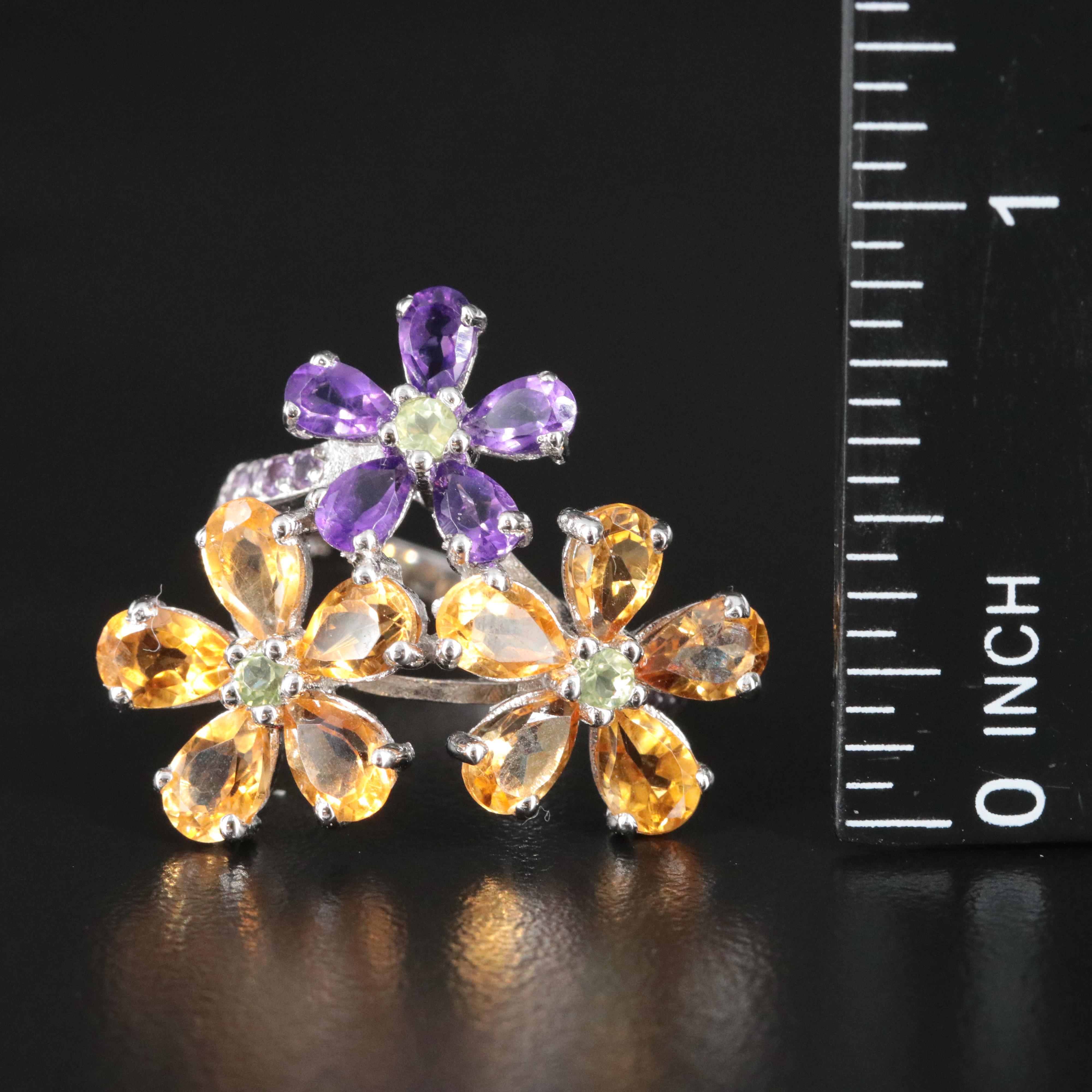 Sterling and Gemstone Flower Ring