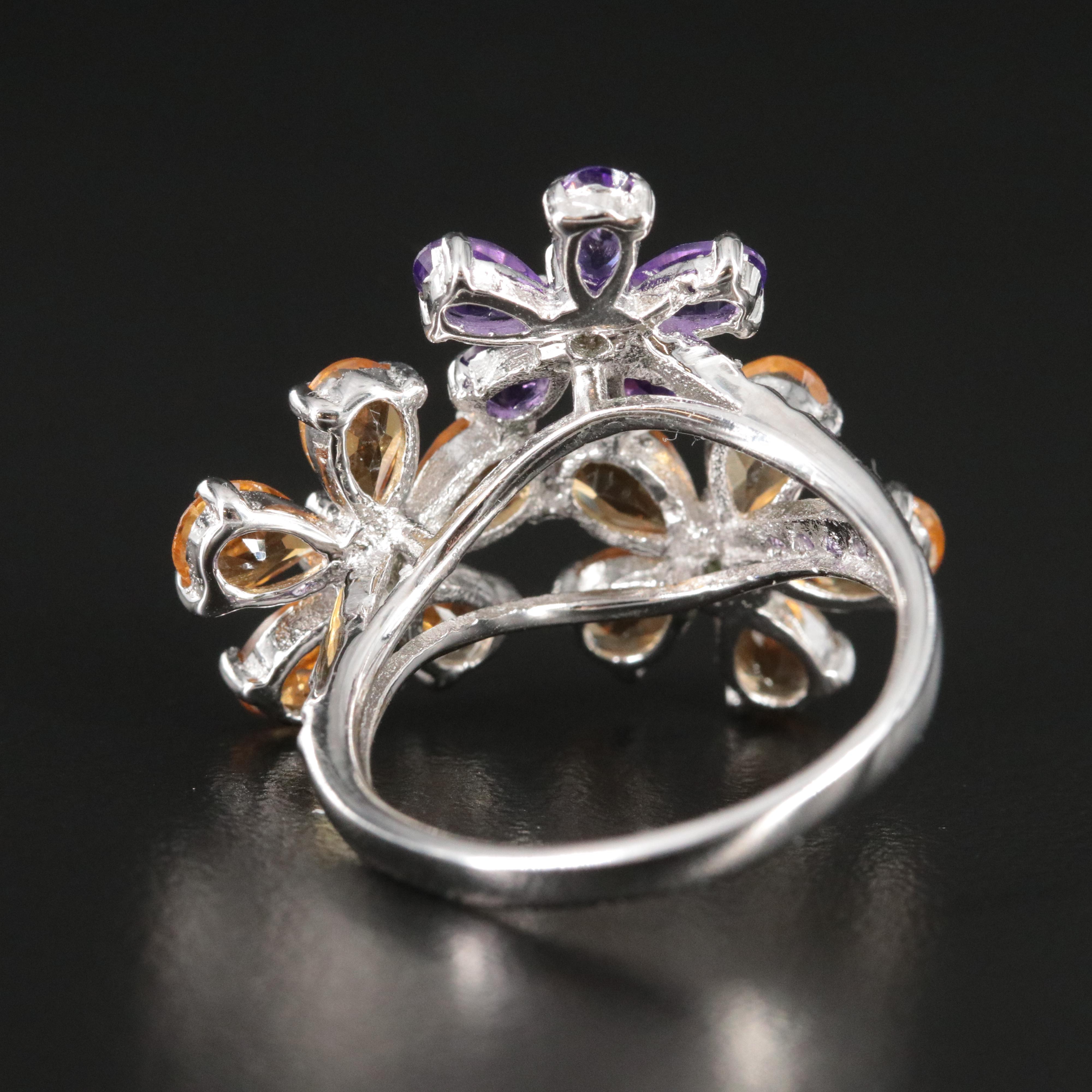 Sterling and Gemstone Flower Ring