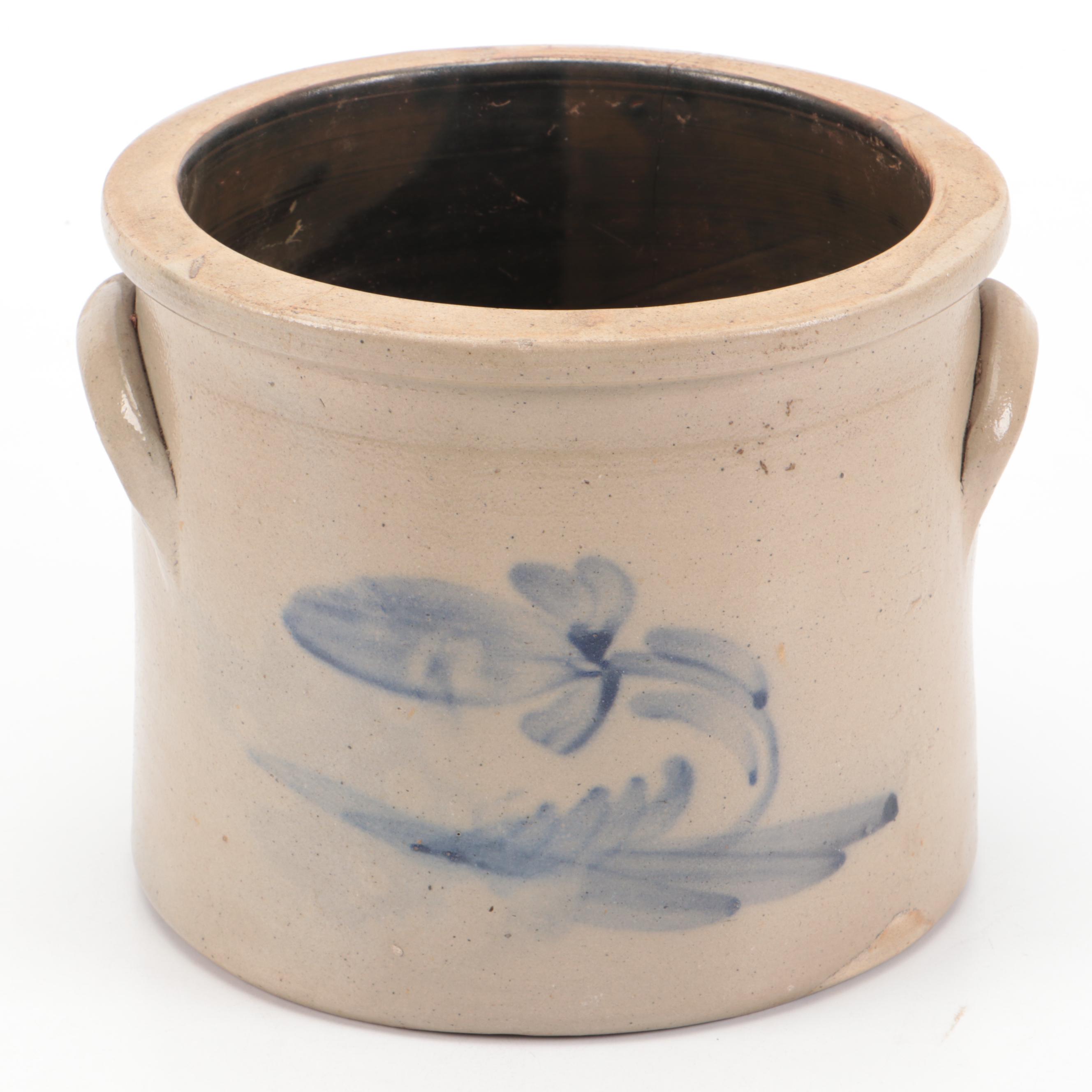 Floral Cobalt Blue Salt Glazed Stoneware Crock
