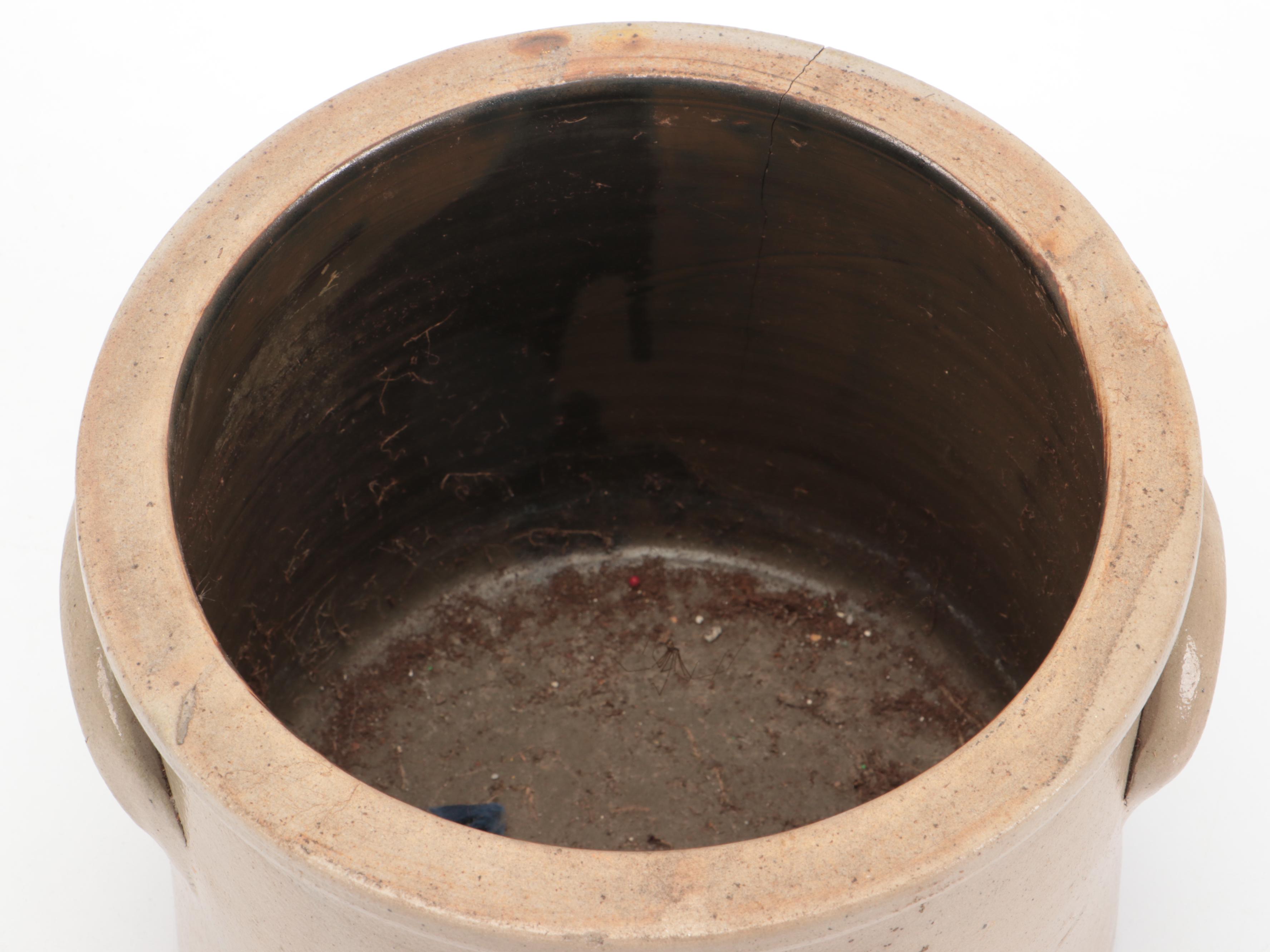 Floral Cobalt Blue Salt Glazed Stoneware Crock