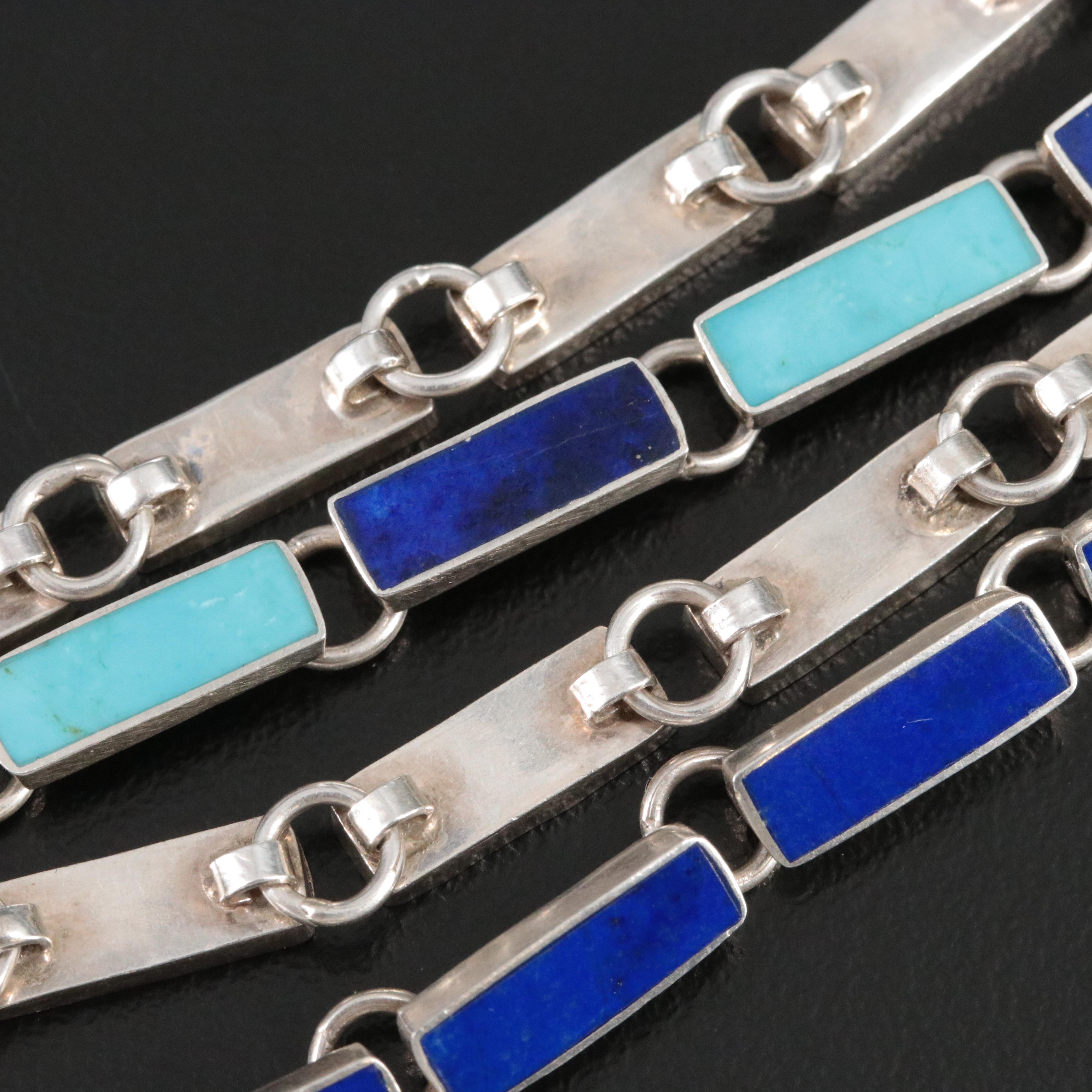 Sterling Lapis Lazuli and Turquoise  Bar Link Bracelets