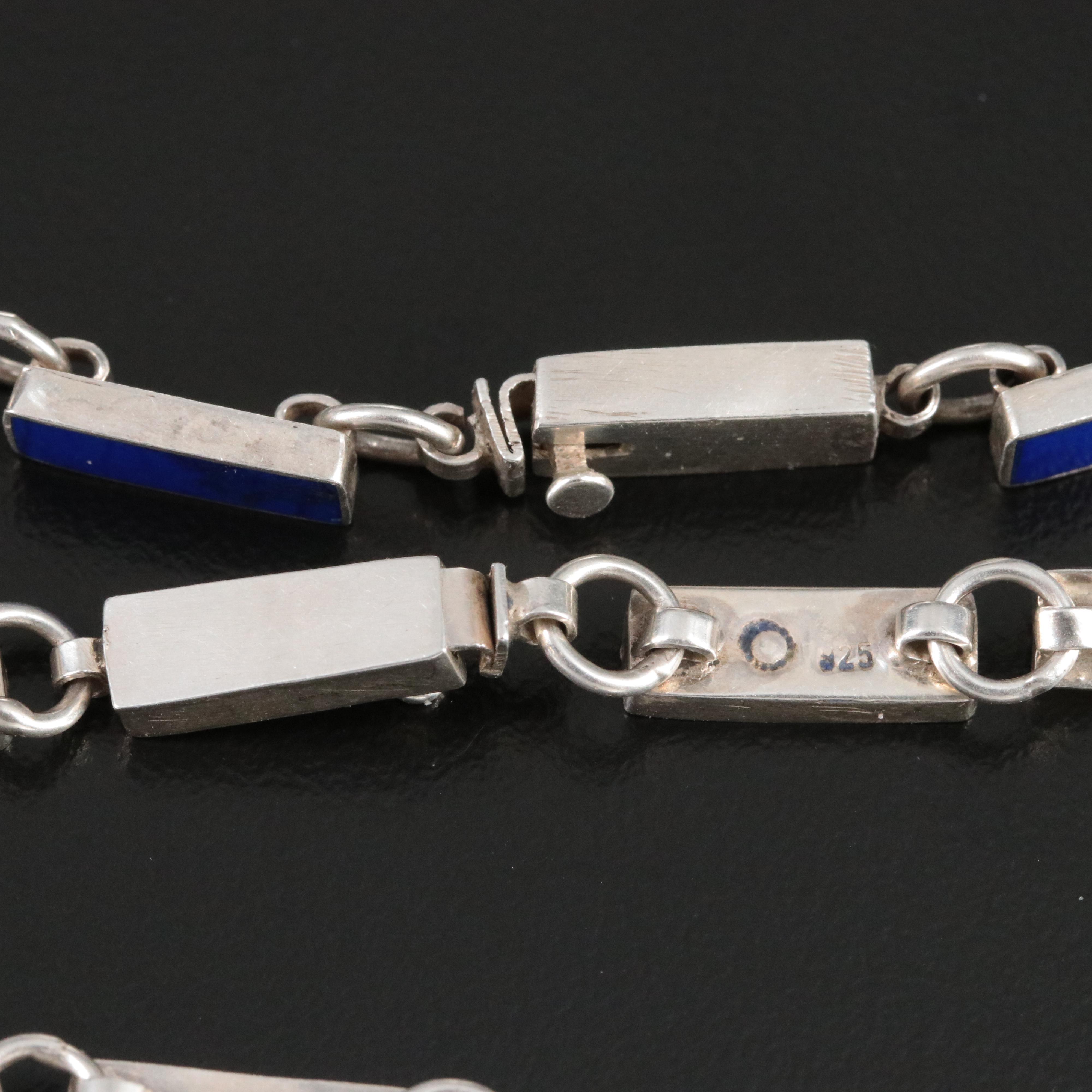 Sterling Lapis Lazuli and Turquoise  Bar Link Bracelets