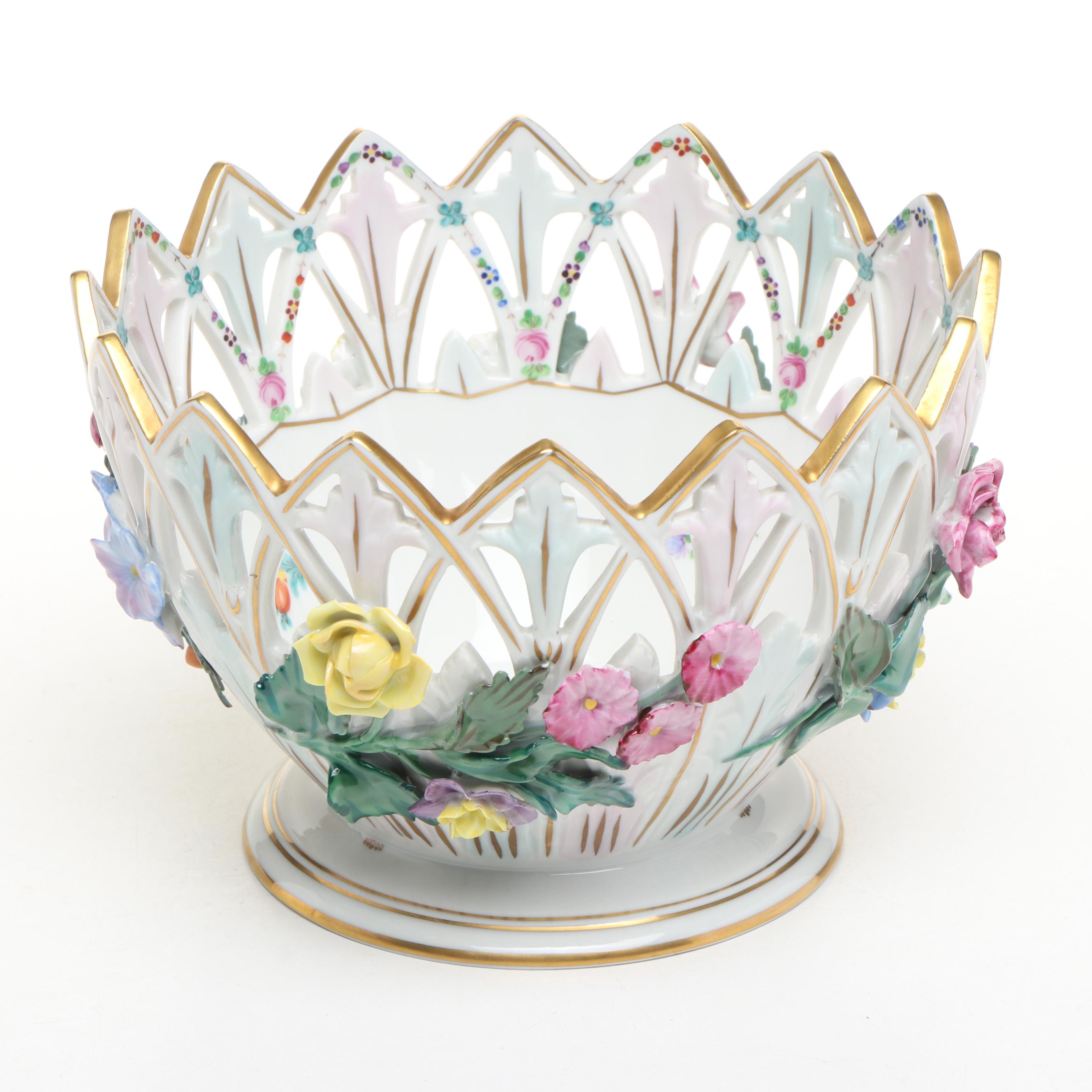 Dresden Reticulated Porcelain Decorative Bowl