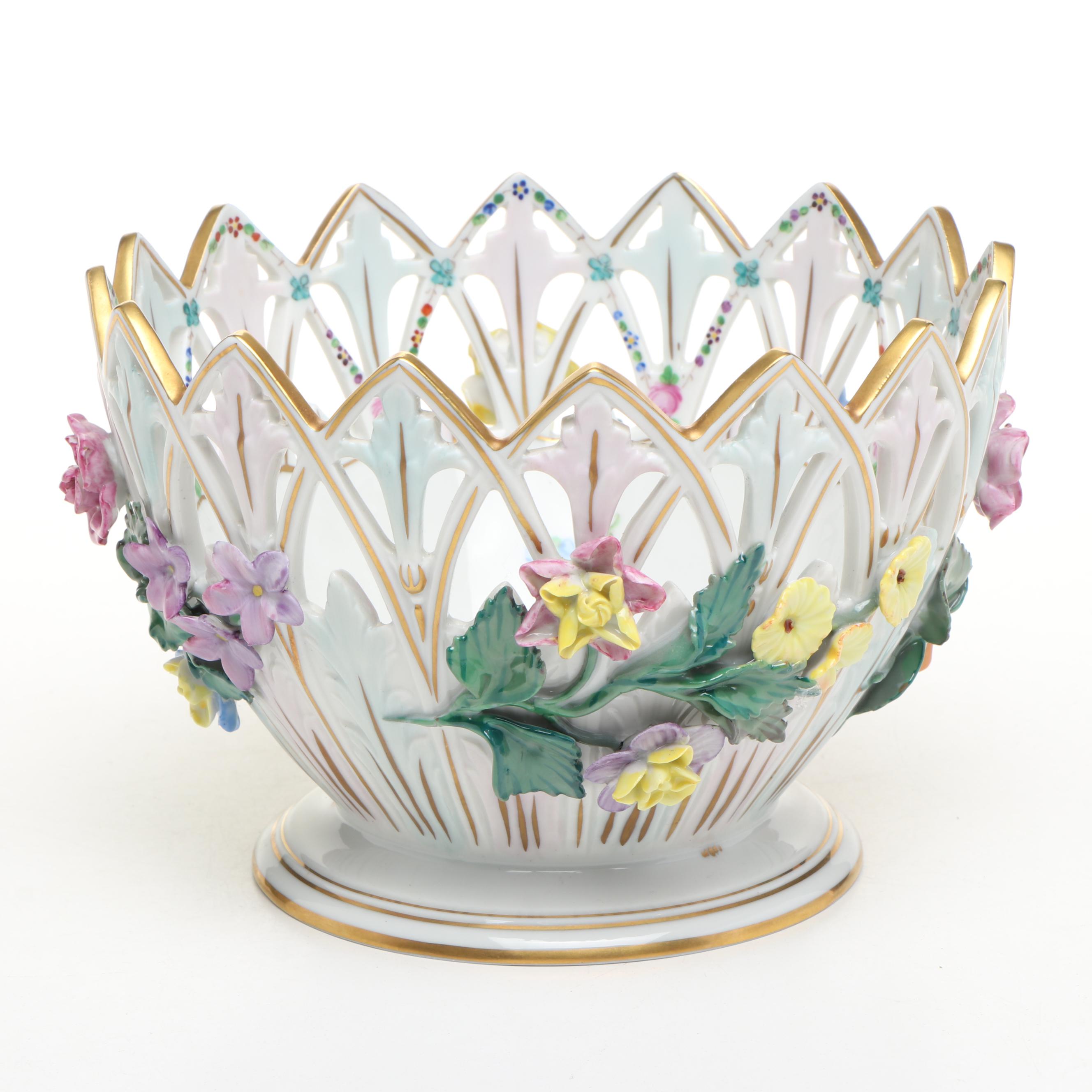 Dresden Reticulated Porcelain Decorative Bowl