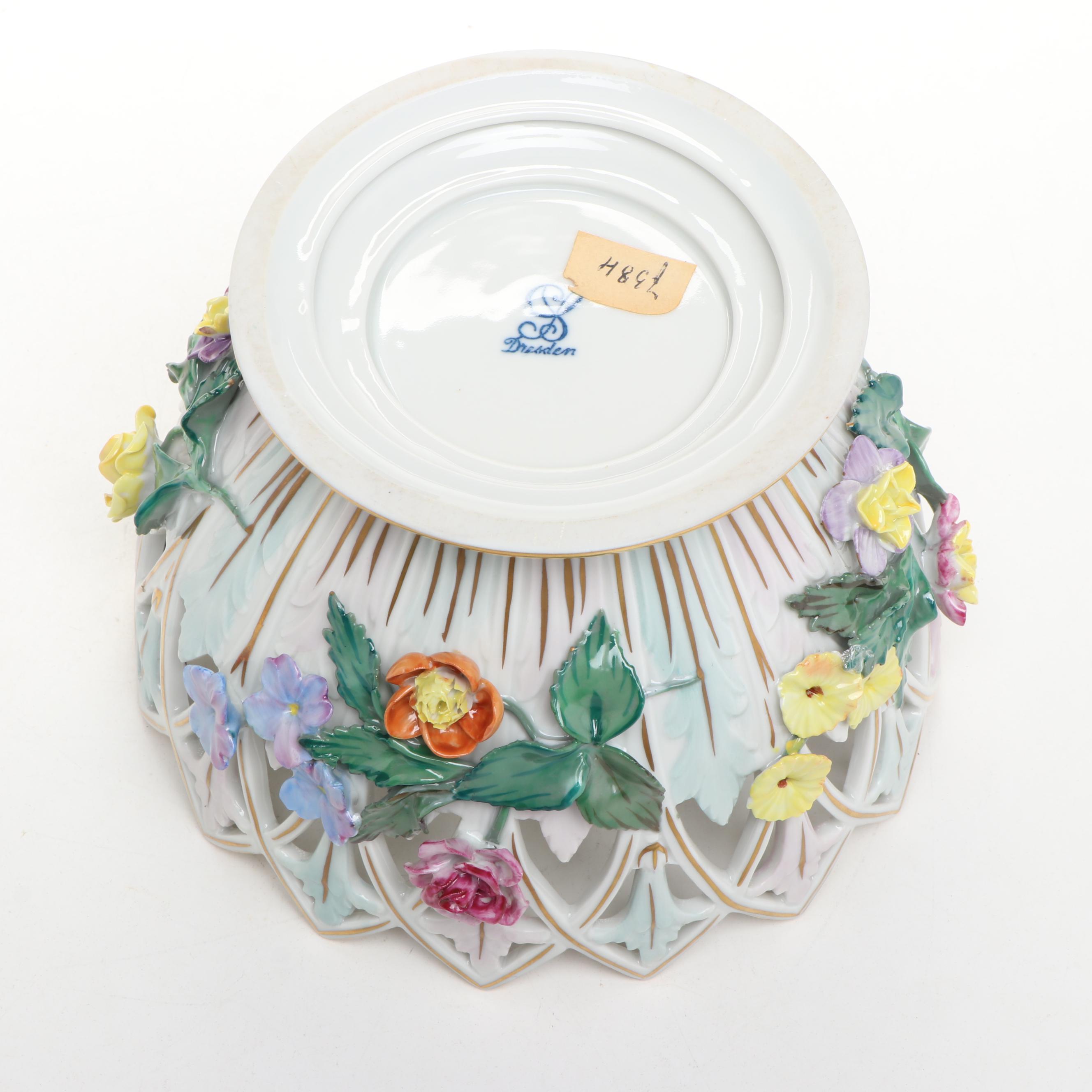 Dresden Reticulated Porcelain Decorative Bowl