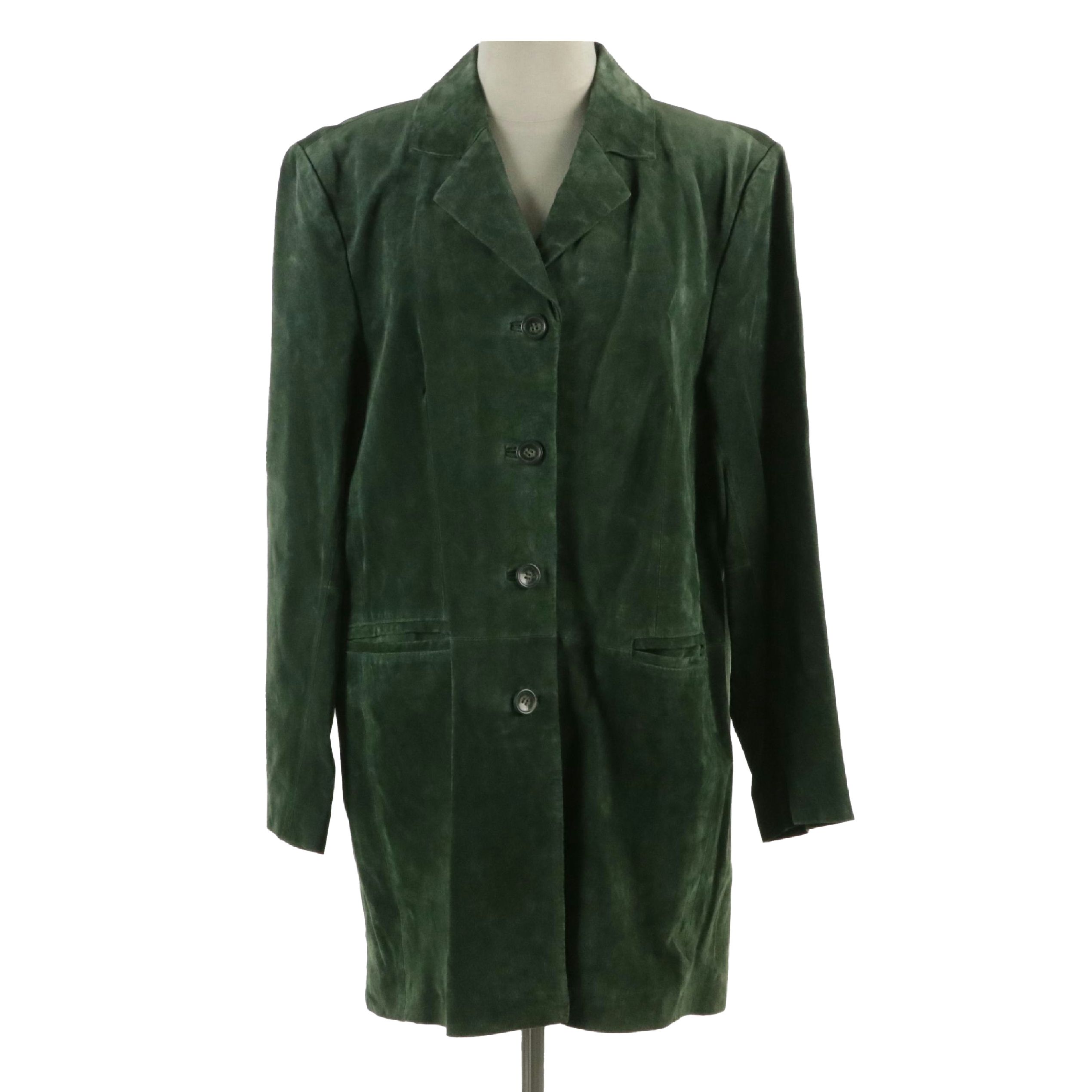 Dennis by Dennis Basso Green Leather Mid-Length Button-Front Jacket, With Tag