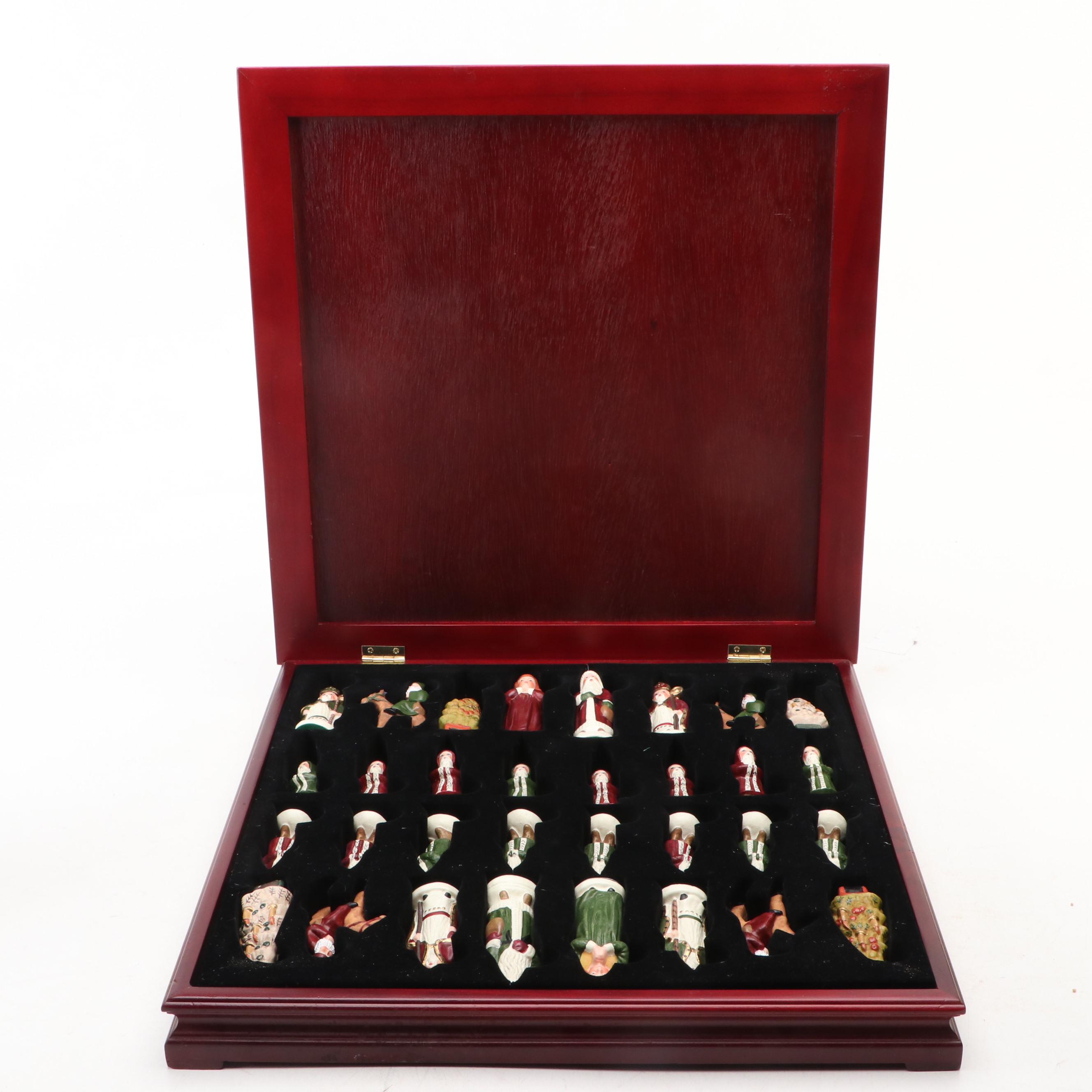 Christmas Themed Chess Set with Belsnickel Style and Other Figural Pieces
