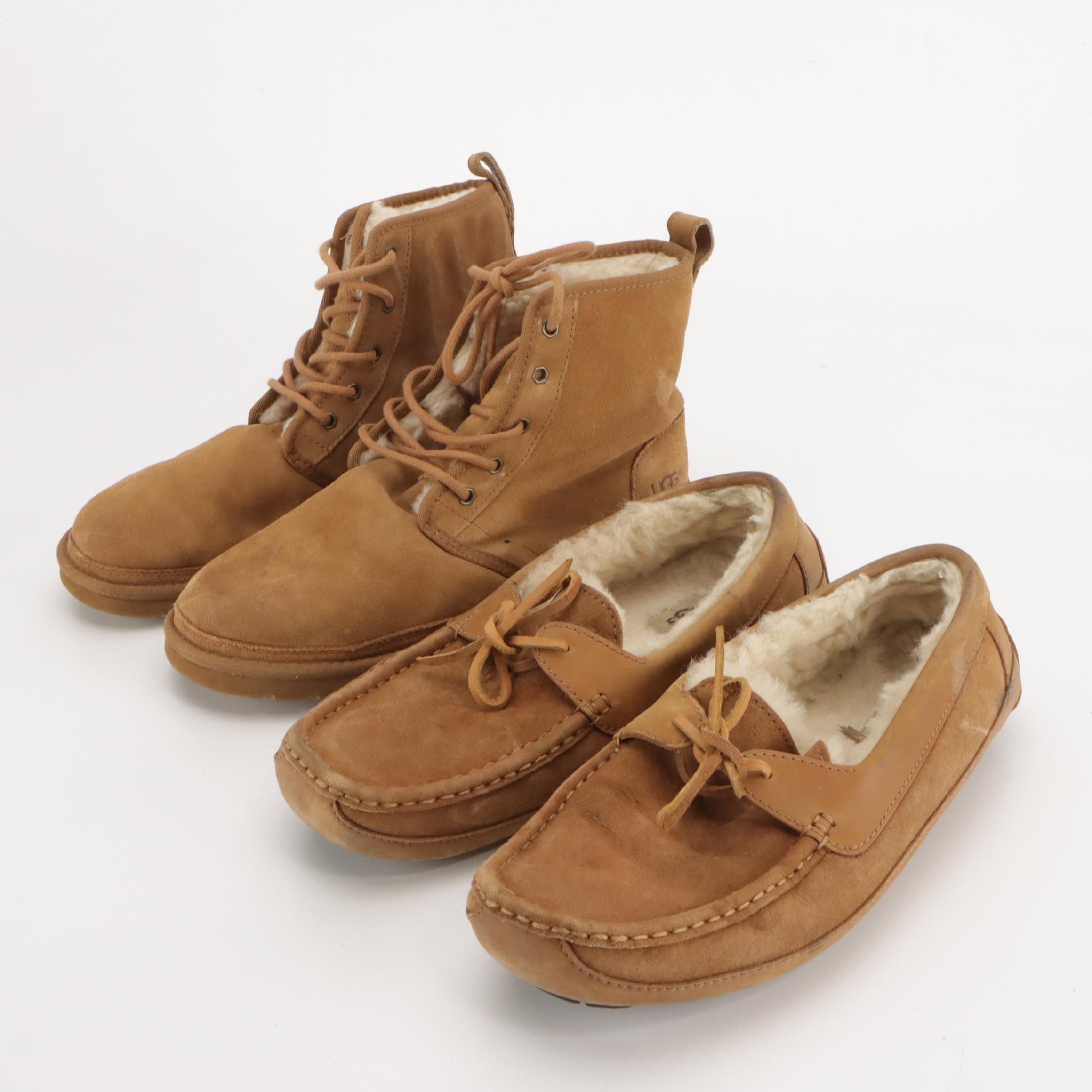 Men's Neumel Lace-Up Boot Slippers and Byron Slippers in Sheepskin Lined Suede