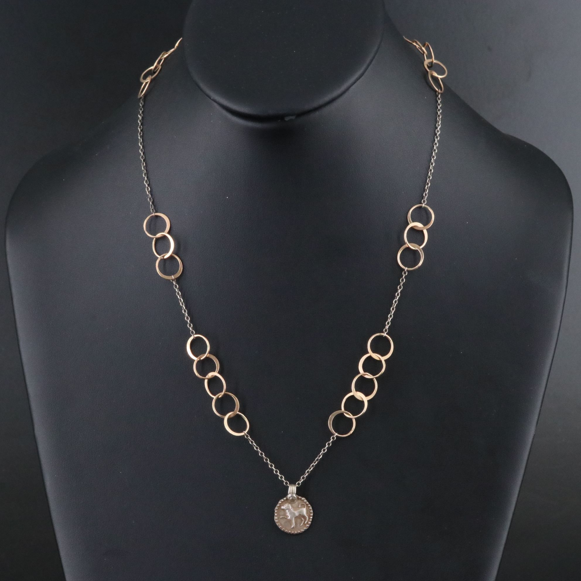 14K and 950 Silver Station Necklace with Dog Pendant