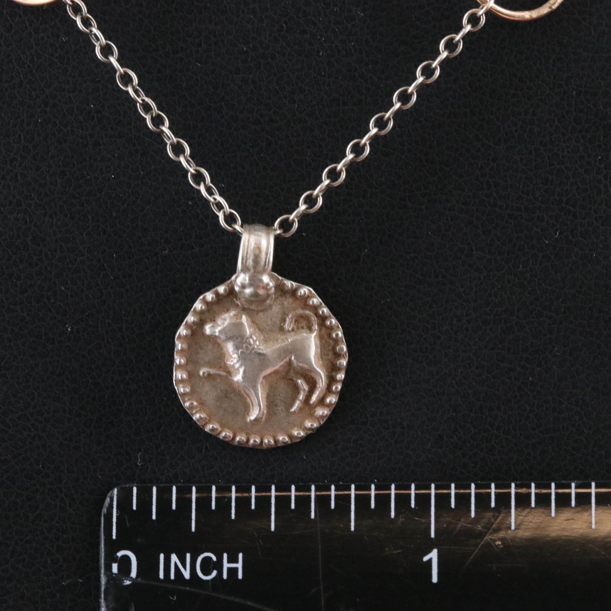 14K and 950 Silver Station Necklace with Dog Pendant
